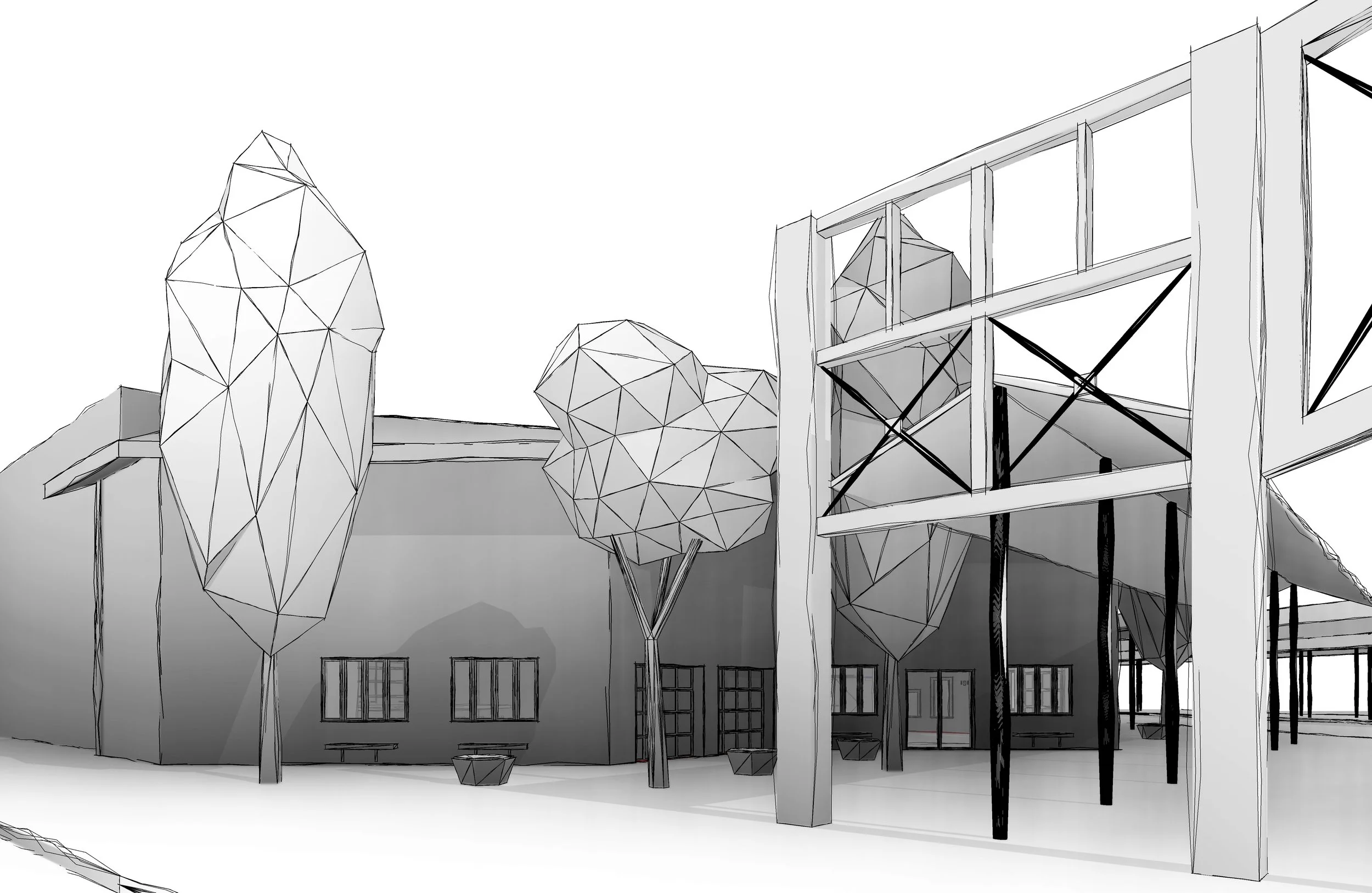 PROPOSED DESIGN - B&W EXTERIOR SKETCHY RENDERING