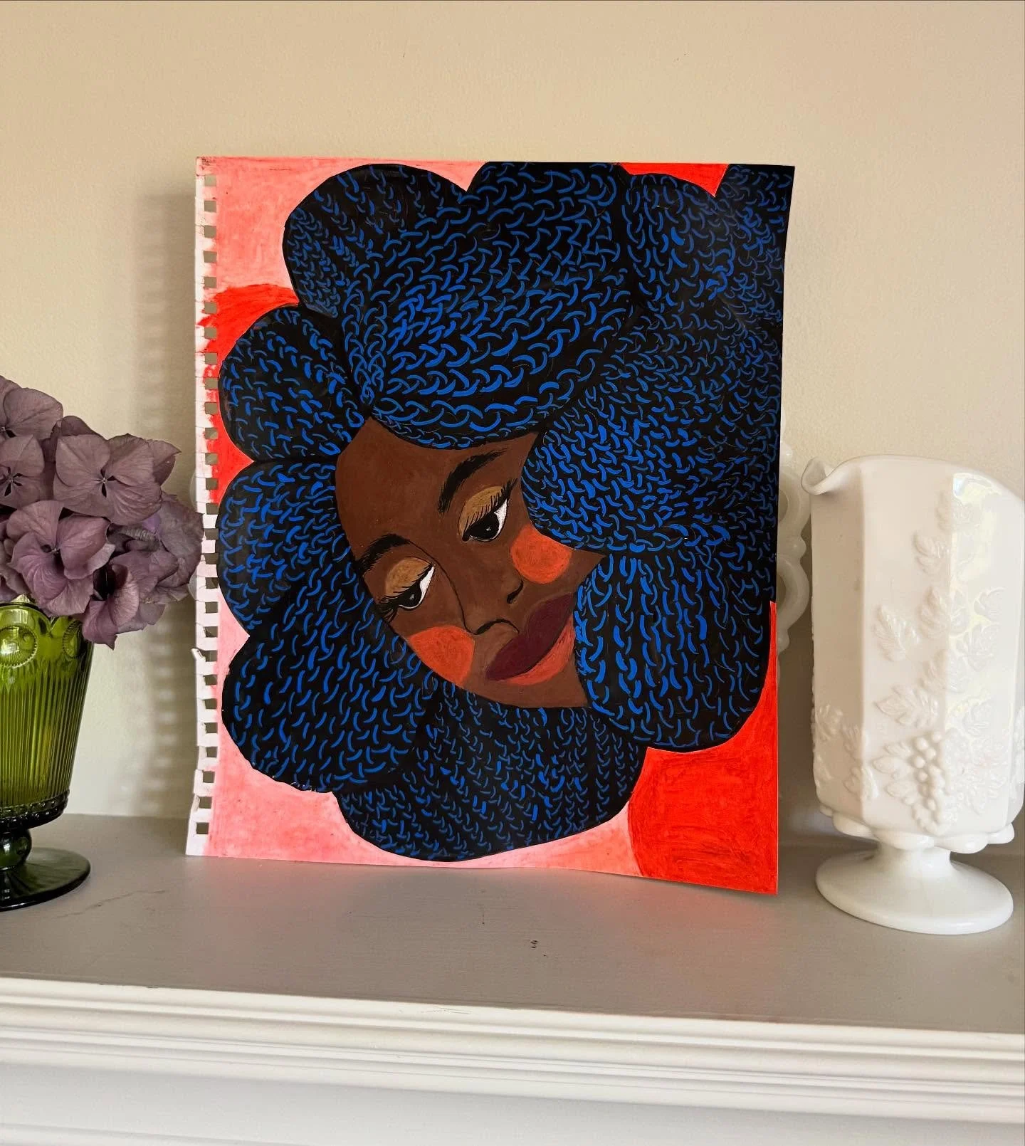 Had fun with this little beauty and happy with the way it turned out.

Mixed media on paper 
11 x 14 
Oil pastel, watercolor, India ink,  acrylic 

#tantaustudio #blackart #blackhairart