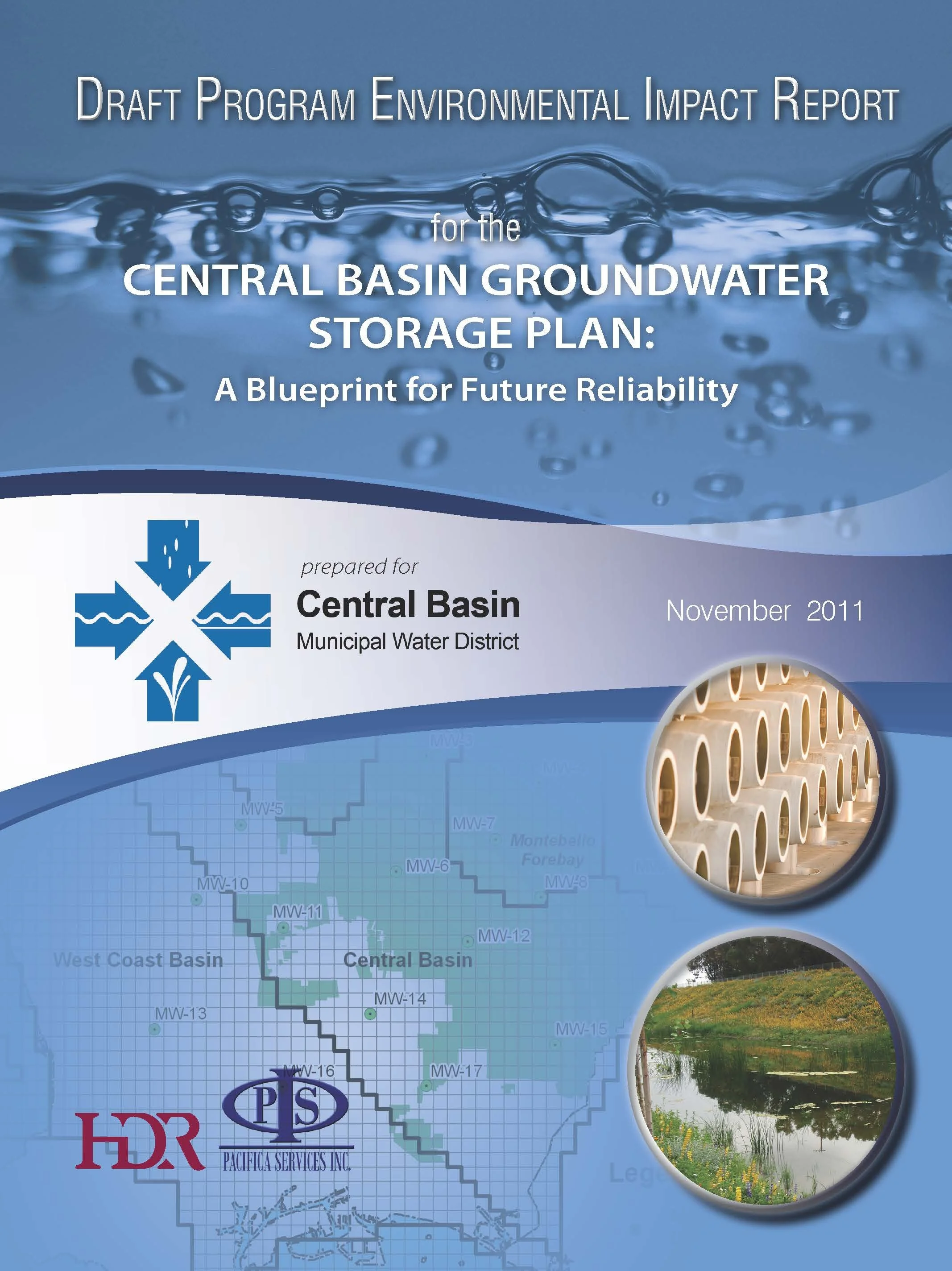 Cover page with Draft Program Environmental Impact Report at top and Central Basin Groundwater Storage Plan: A Blueprint for Future Reliability below.