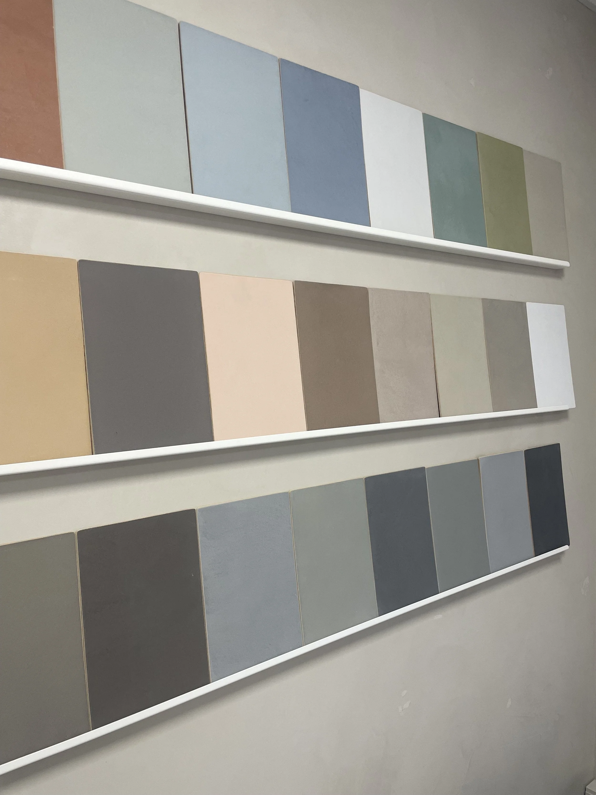 Microcement and Venetian plaster samples at The Finish Tauranga showroom