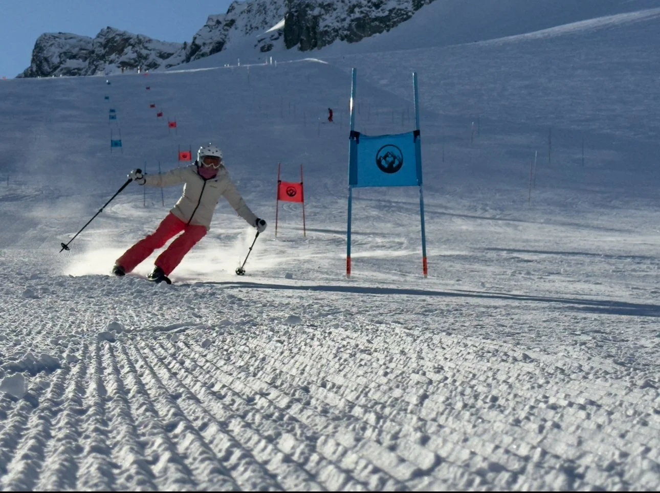 Skiers improving technique through race course training drills