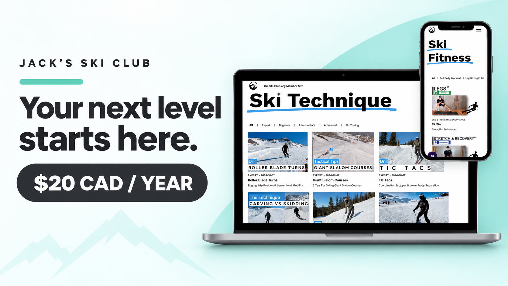 Jack’s Ski Club online ski technique and fitness membership, $20 CAD per year