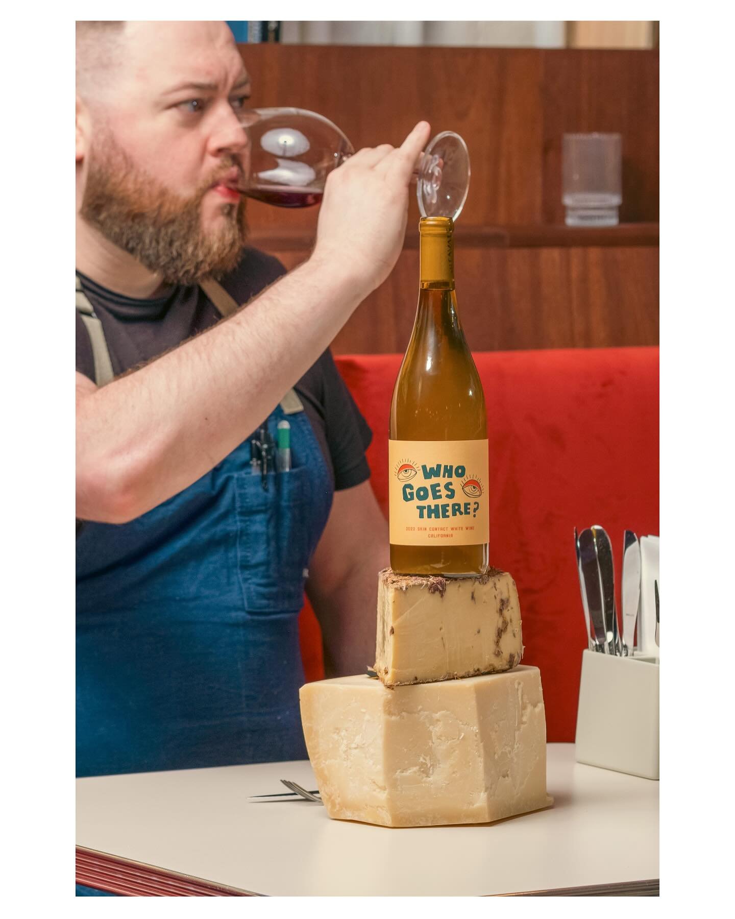 Who Goes There?! 🧀🍷

Refreshing blood orange and tons of acidity blend with this slightly salty and textured skin fermented blend of Sauv Blanc, Albari&ntilde;o, and Fiano. Perfect to cut through some big chunks of cheese and hella fun all around.
