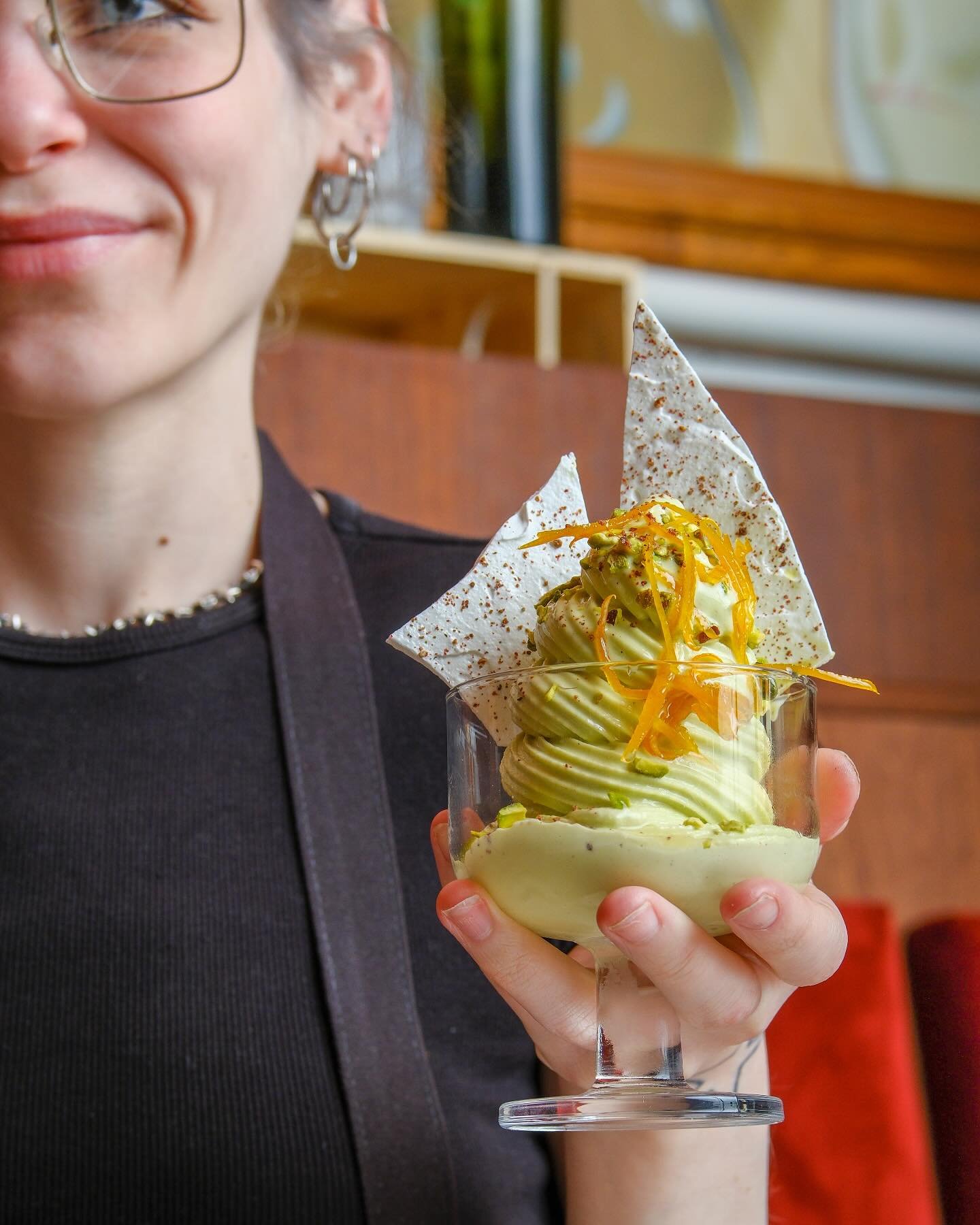 Soft Serve Flavor of the month - Pistachio! 

Candied Orange Zest, Pistachios, and Pink Peppercorn Meringue!