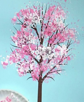 COTTON BALL CHERRY BLOSSOM PAINTING