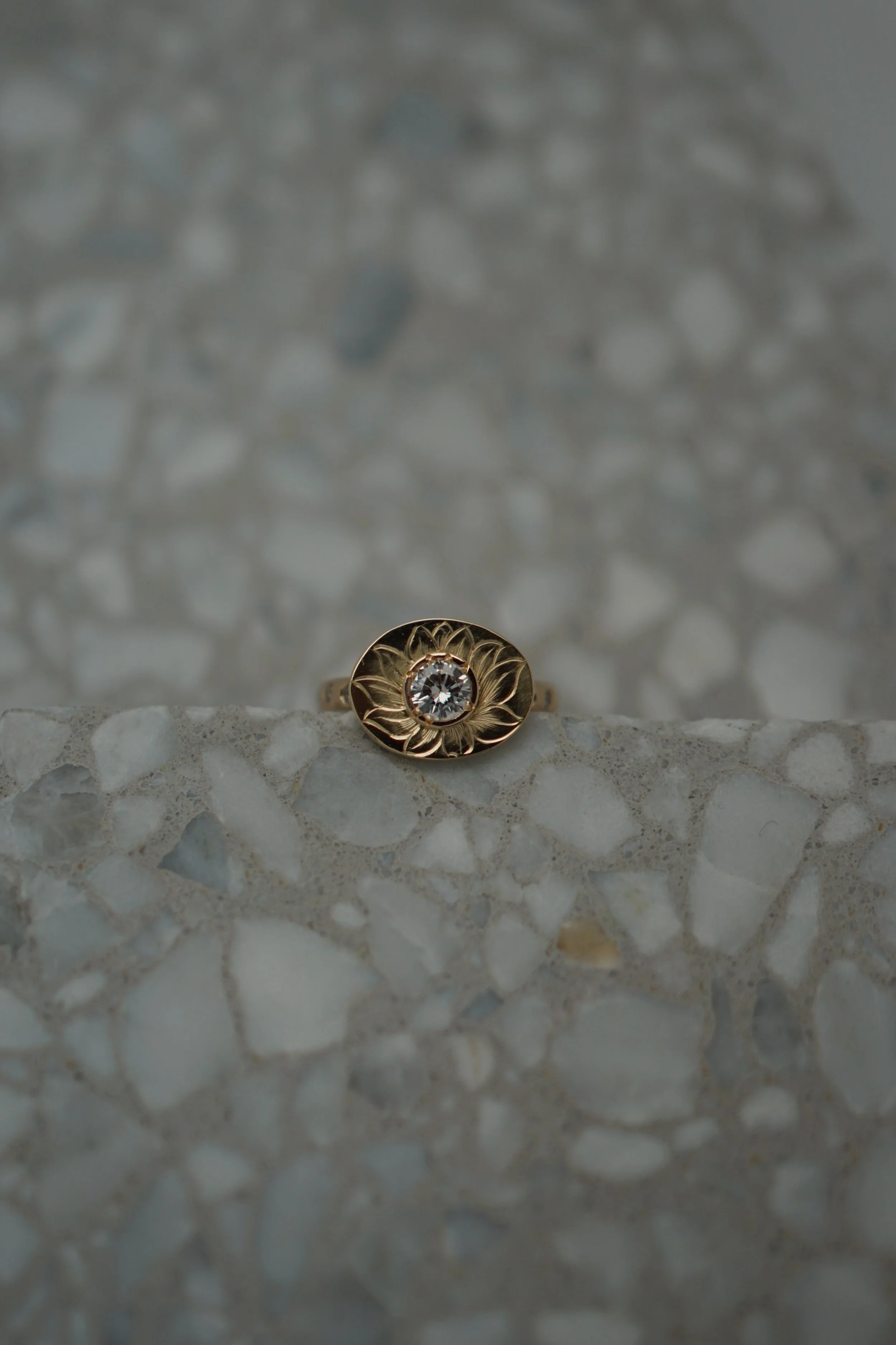 Lotus ring, yellow gold and diamond - remodel. 