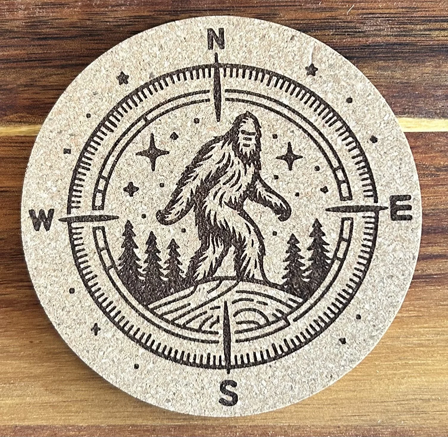 Compass Bigfoot Natural Cork Coaster – 4” Round, 0.23” Thick