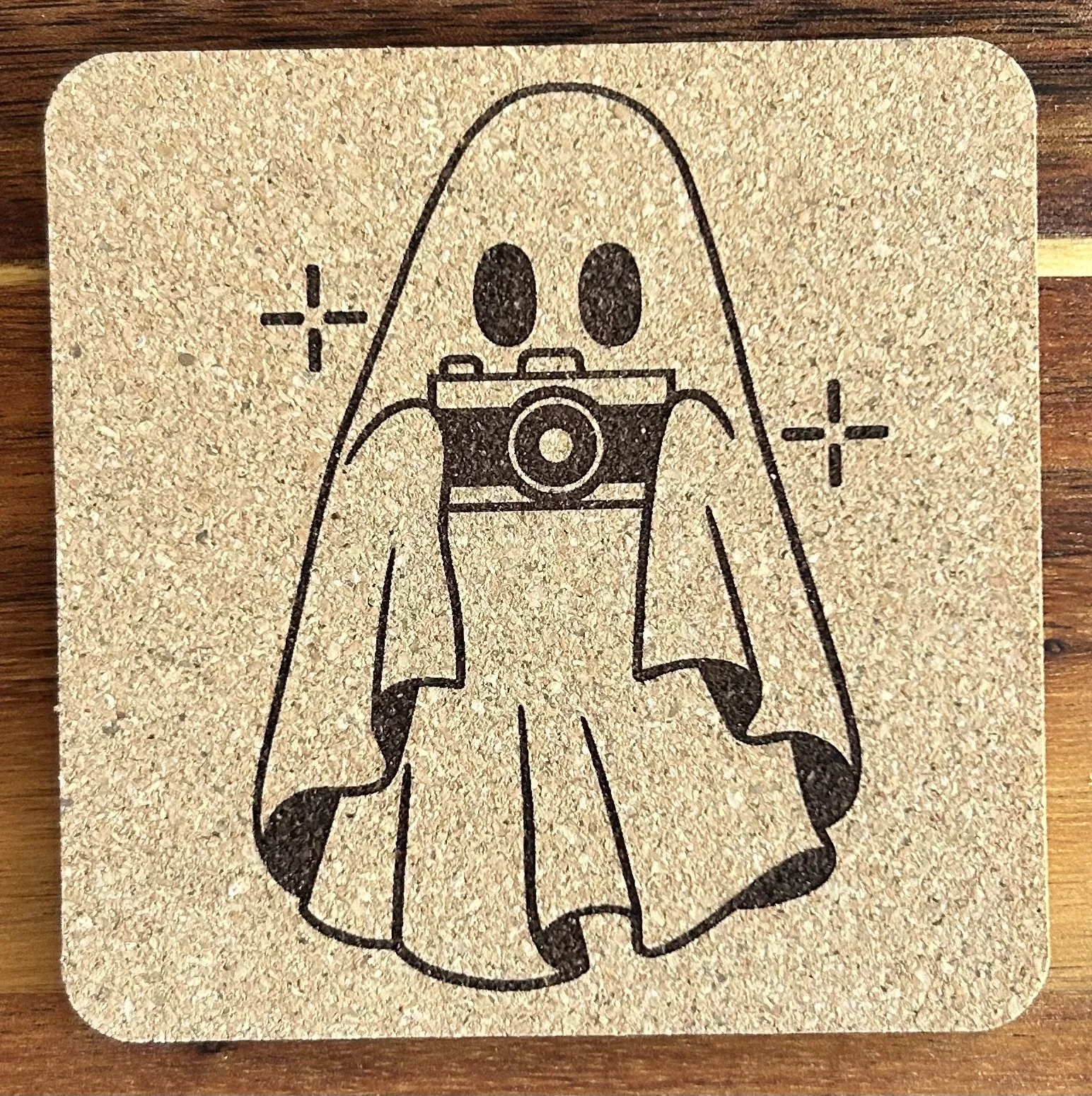 Photographer Ghost Natural Cork Coaster – 4” Square, 0.23” Thick
