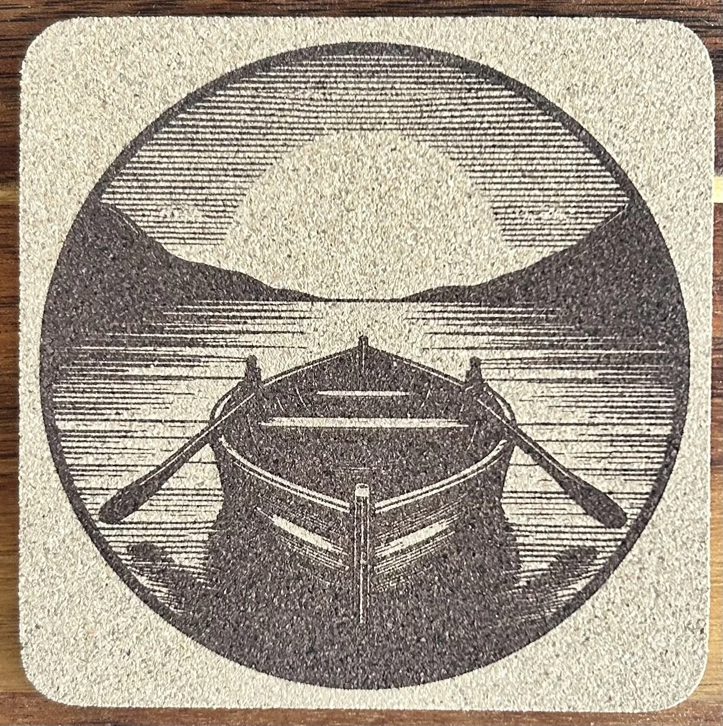 Rowboat Sunset Natural Cork Coaster – 4” Square, 0.23” Thick