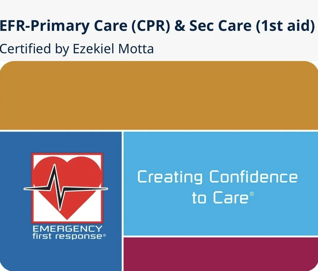 Cover of a CPR and first aid training booklet with a heart and pulse symbol, the text 'Creating Confidence to Care', and the Emergency First Response logo.