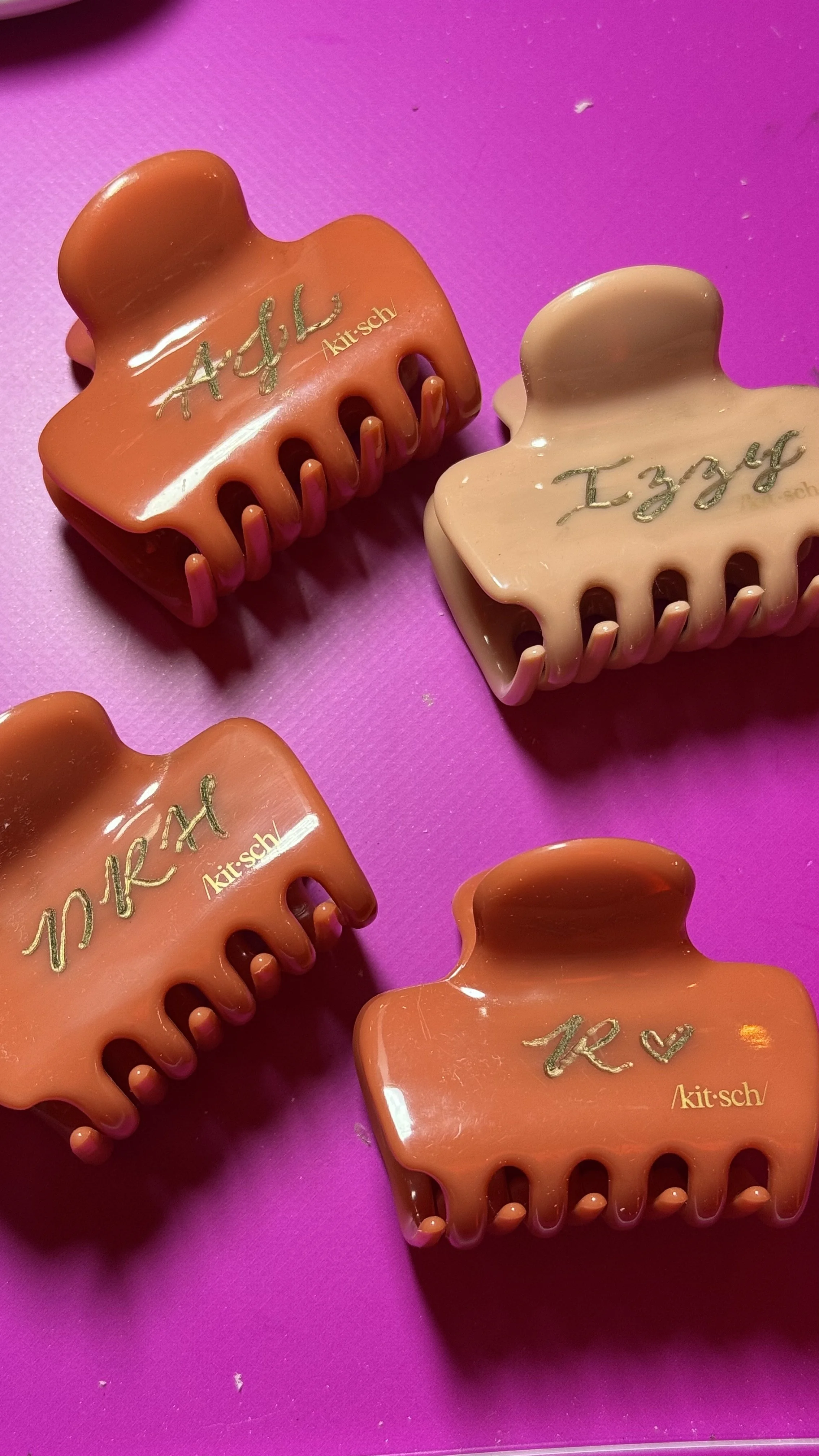 Hand engraved Kitsch hand clips for guests at the Ulta brand event