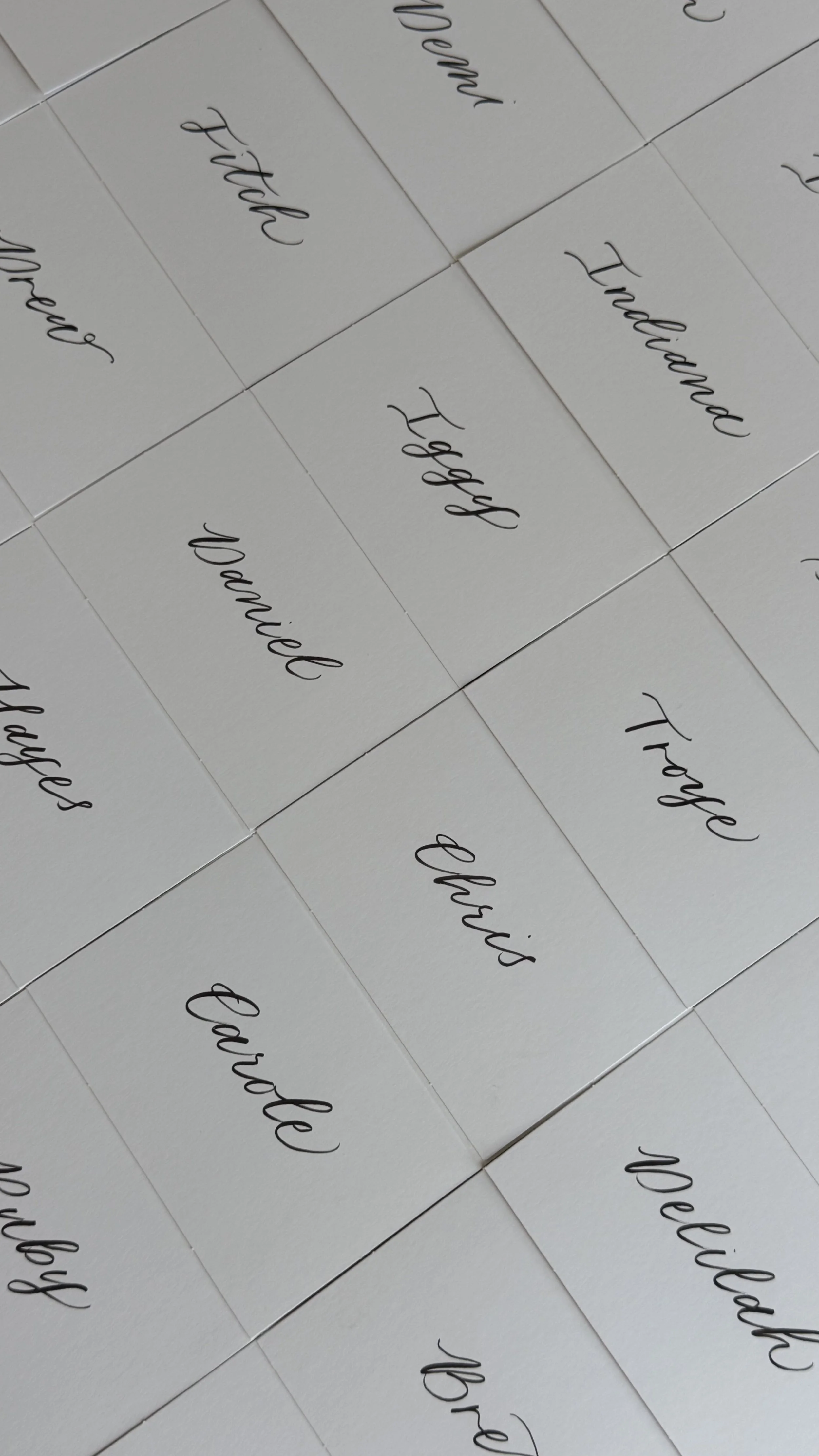 White tented place cards for a brand dinner in Los Angeles, CA