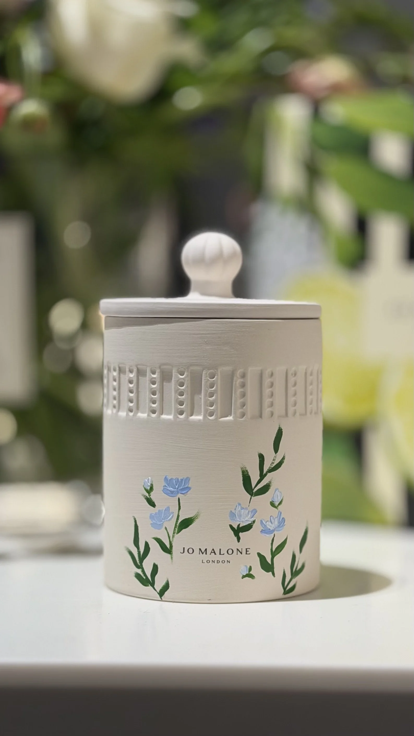 Floral painted candle for Jo Malone London customer in Century City, CA