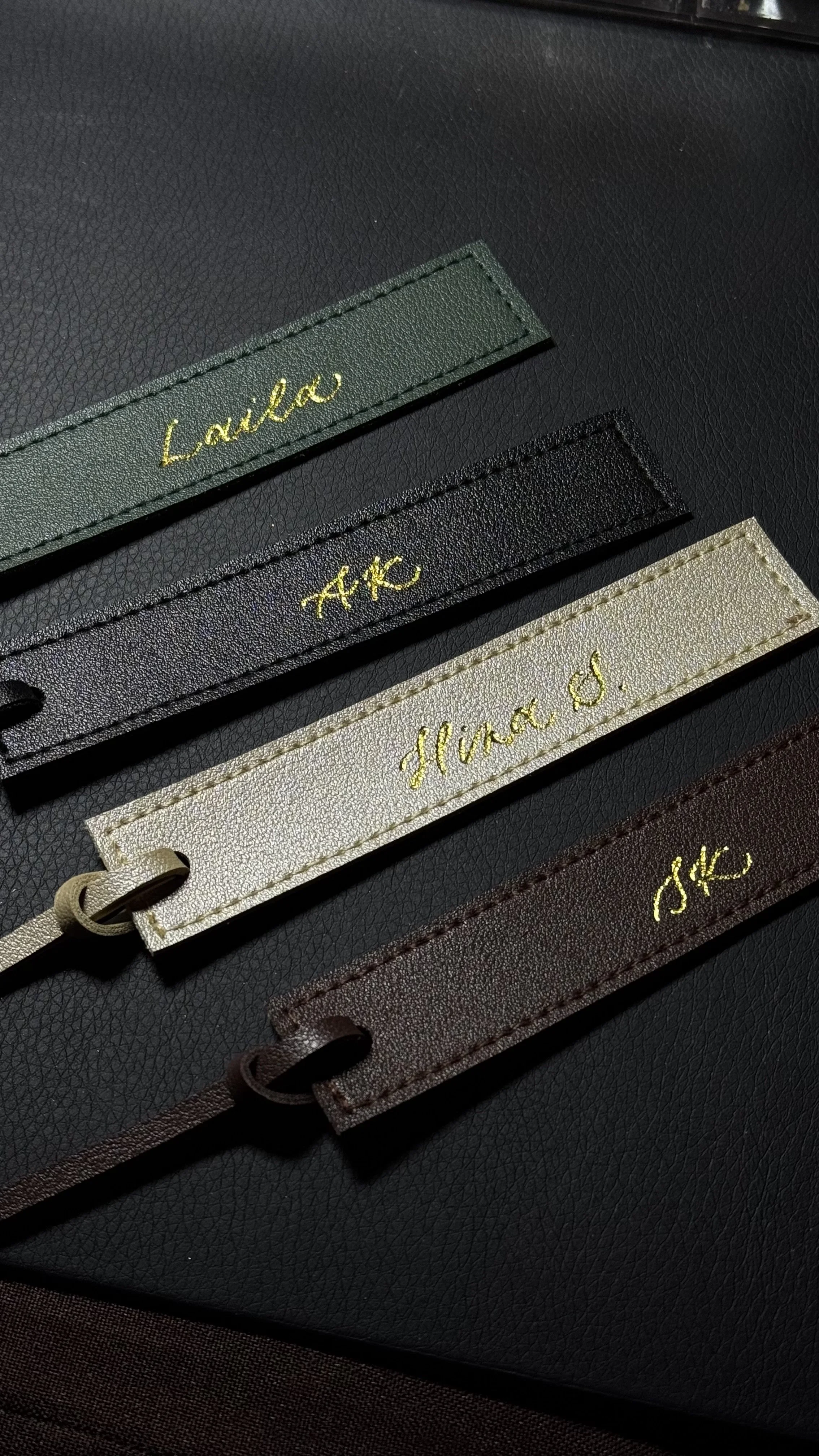 Hot foiling on leather bookmarks on-site for a private housewarming party in Arcadia, CA