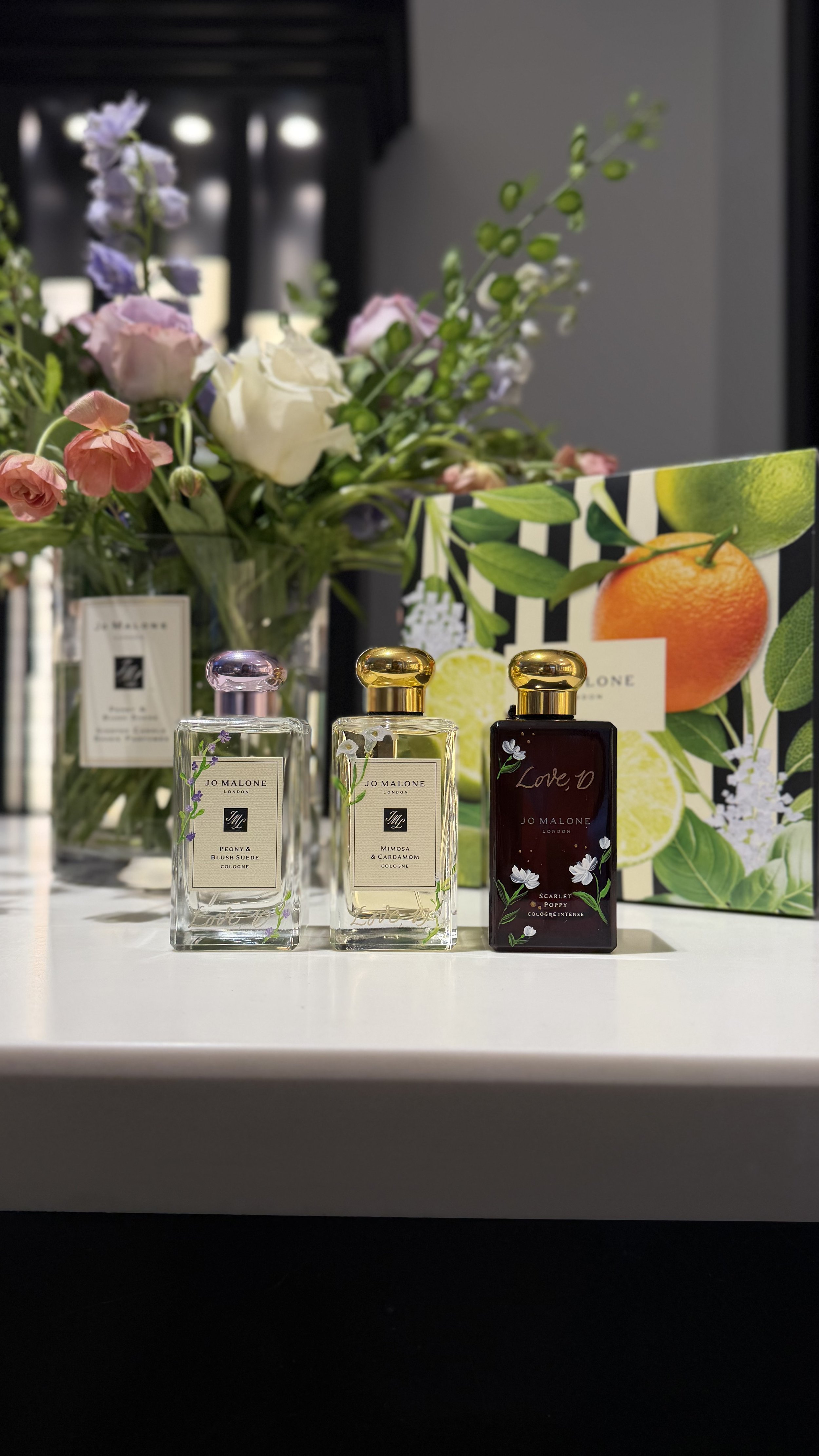 Jo Malone London fragrance painting and engraving for customers in Century City, CA