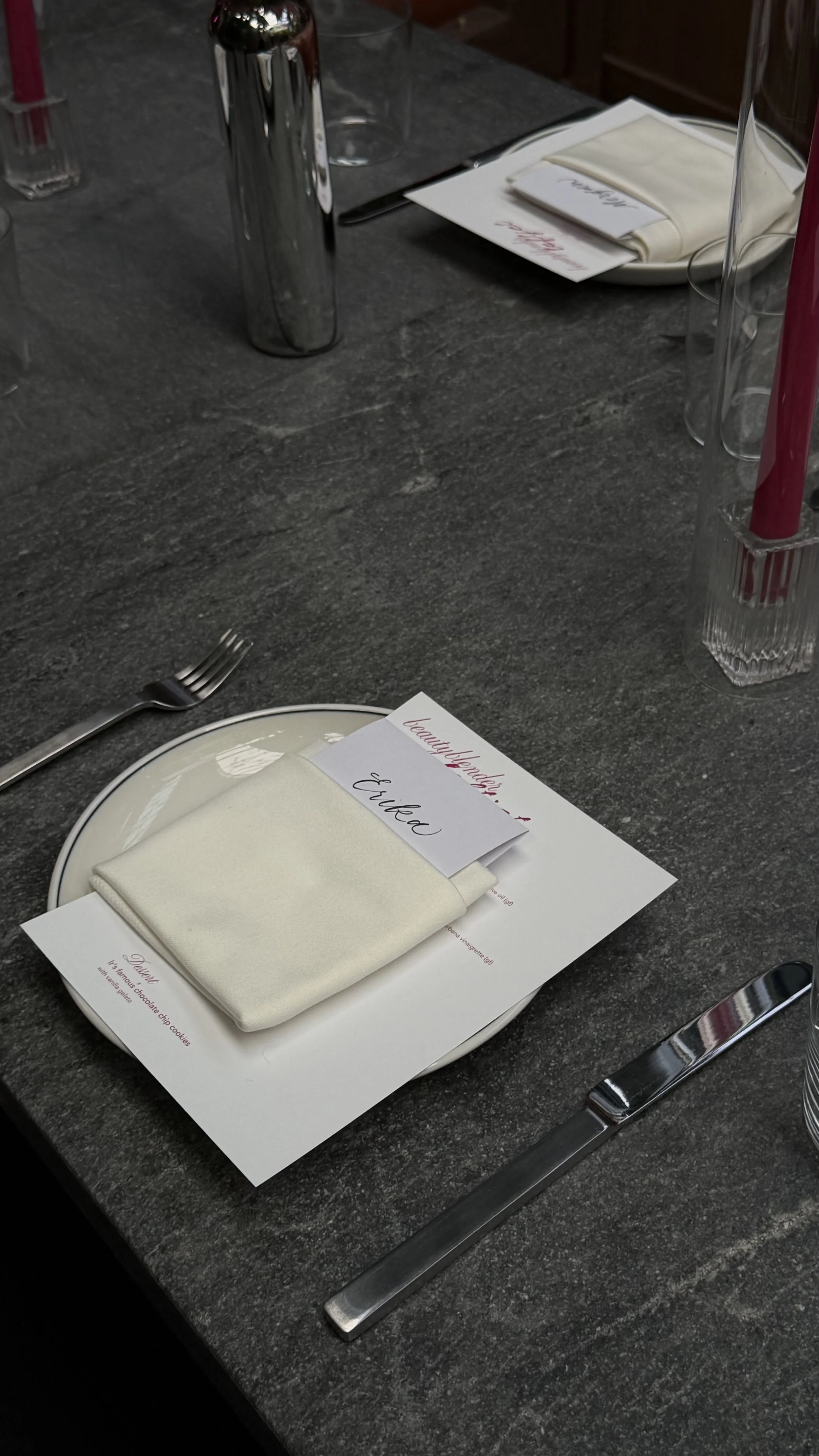 Custom place cards for guests at the Beautyblender brand dinner in West Hollywood, CA