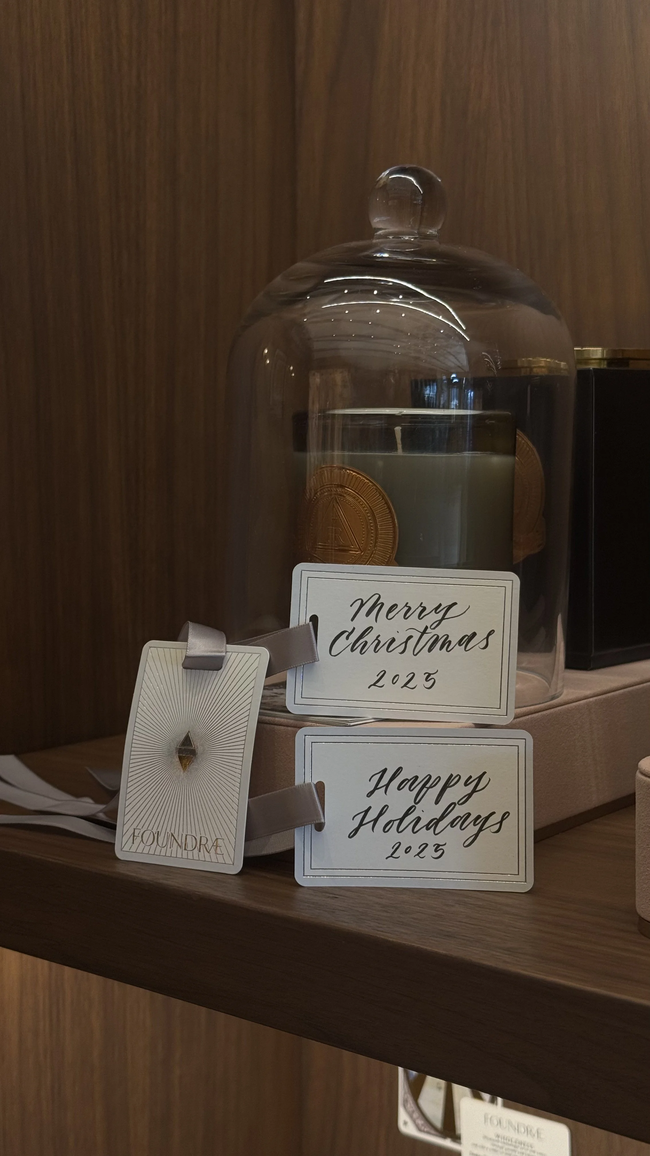 FoundRae Melrose calligraphy gift tags for customers as a gift with purchase during the holiday store event activation