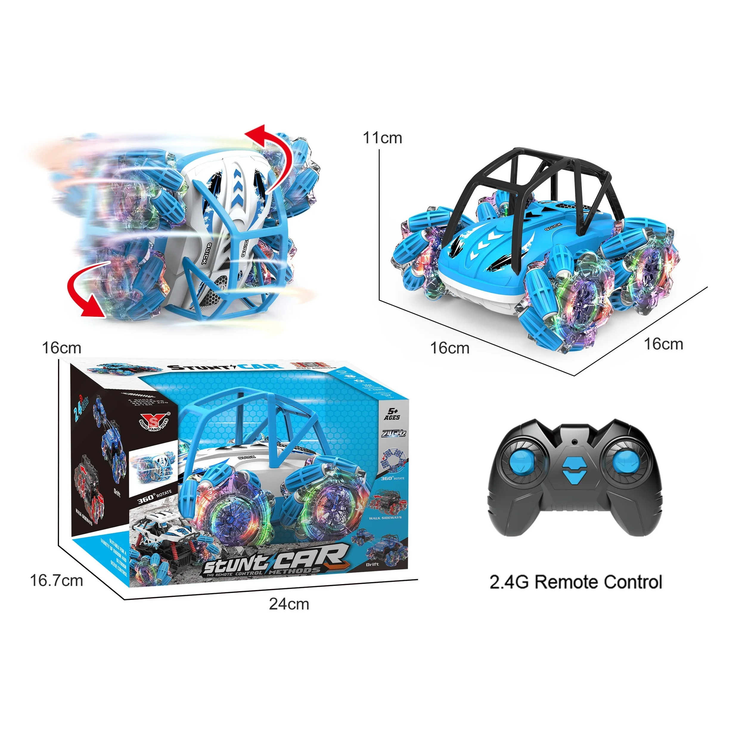 Amphibious Rotating Wheel RC Stunt Car with 2.4 G Remote (Battery Included) | Sold by the Piece | ItemID: oc1218398