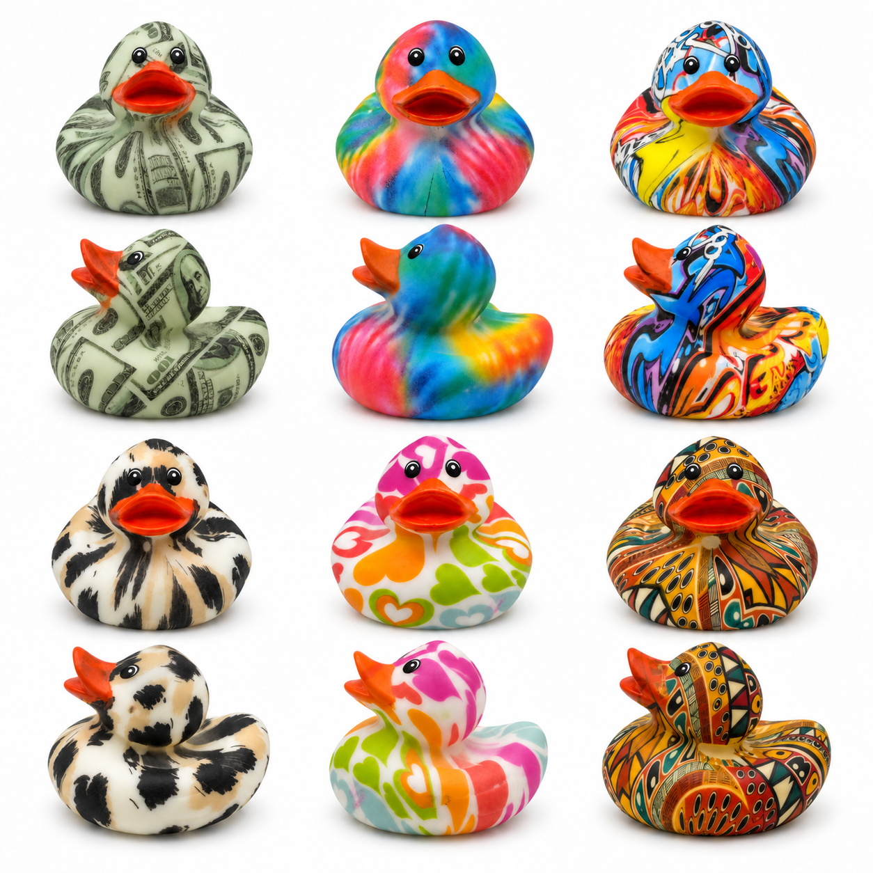 Splash & Tie Dye Ducks in 2.5in | 100 PC / BAG · 5 BAGS / CASE · $0.49 EA | Item ID: RUD12B