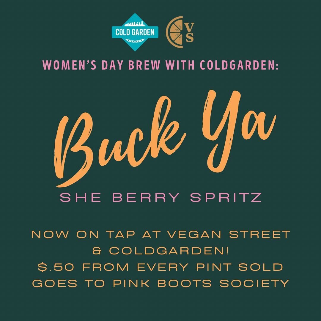 We brewed a beer with @cold_garden !!

Now available on tap: The Buck Ya She Berry Spritz! Citrusy, bright, spritzy, brewed with Sea Buckthorn Berries, orange, and fermented with Champagne yeast.

$.50 from every pint sold will go to @pinkbootssociet