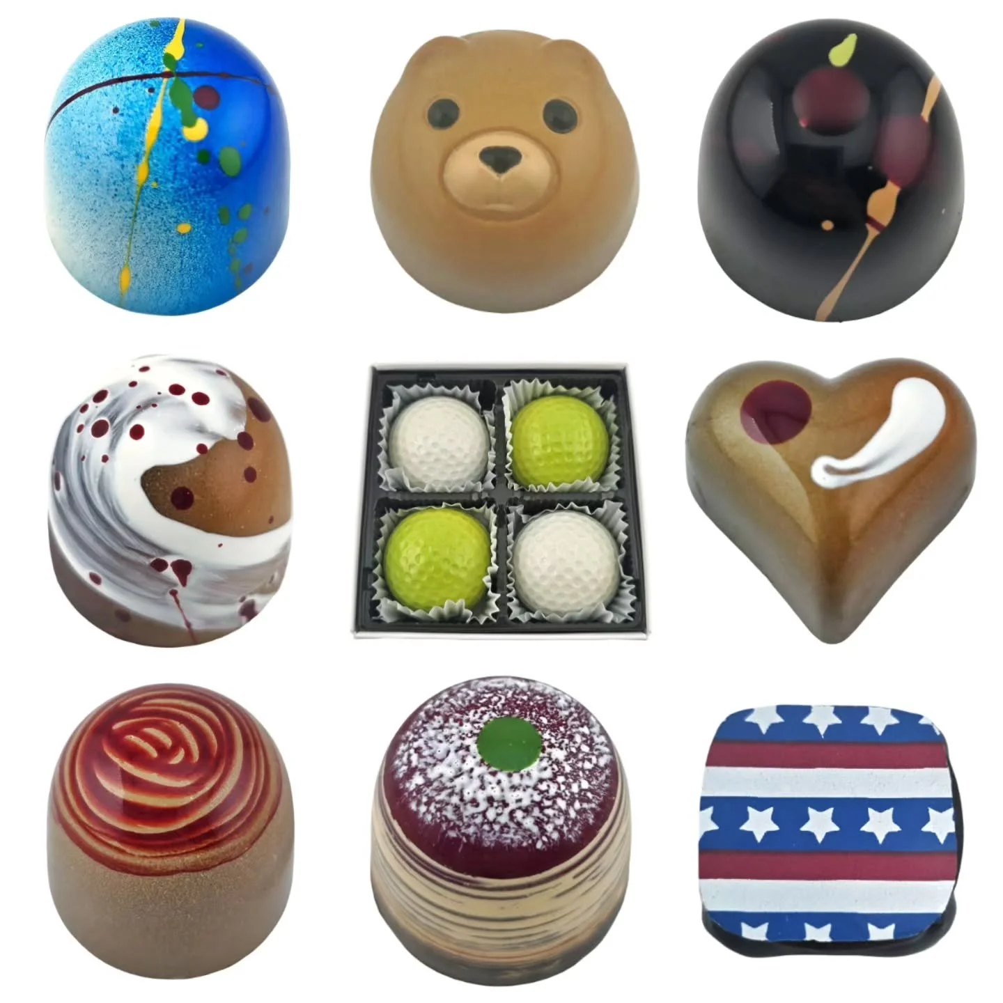 Next two (Second Slide) Flavors returning to the case on this THURSDAY! These are return flavors with a slight adjustment to our Bears! Both very popular last year 😊💚🍫 *Not available tonight*

THE BLUEBERRY POPS TART: White Chocolate Shell, Bluebe