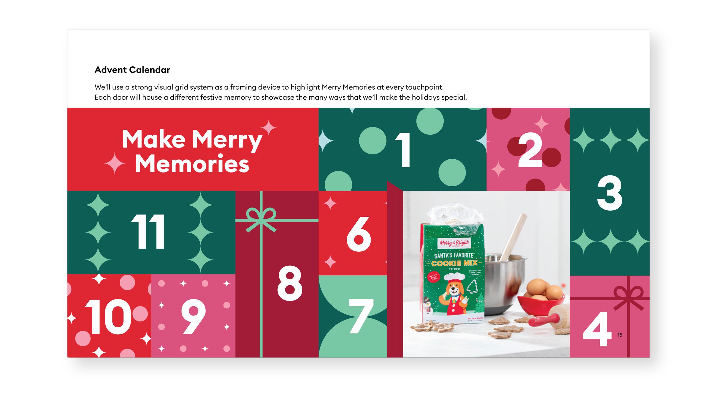 Page from the toolkit showing an advent calendar look