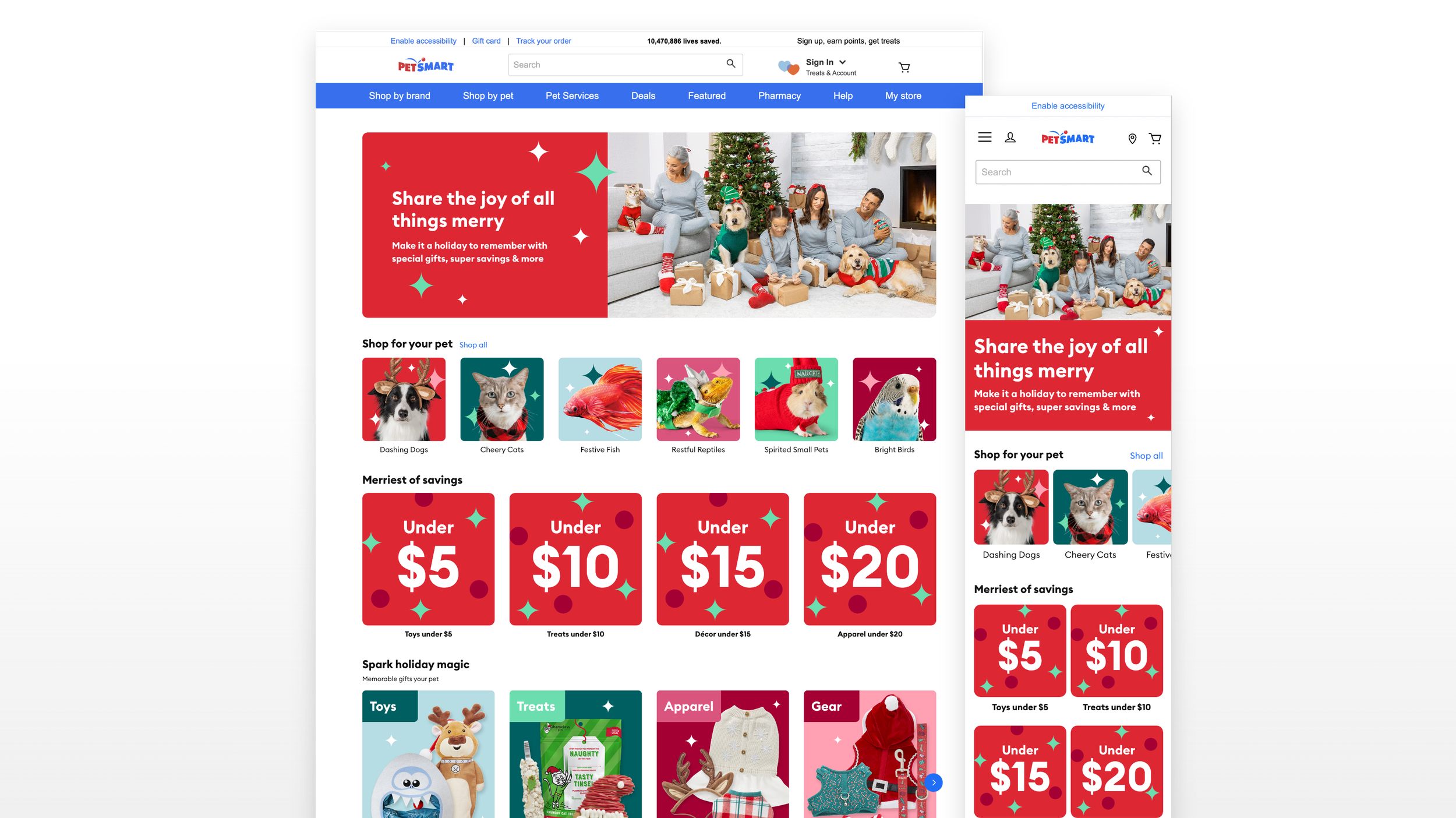 Holiday 2023 landing page on PetSmart dot com