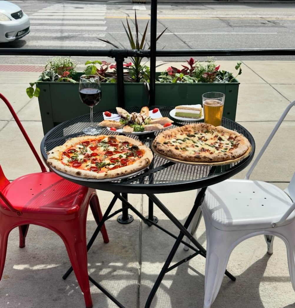 Perfect weather for date night on the patio!! 🍕🍷🍝🥂💐☀️🌇💌Open 5-9pm!  Also shoutout to Abell Nursery for making our flowers outside look gorgeous!