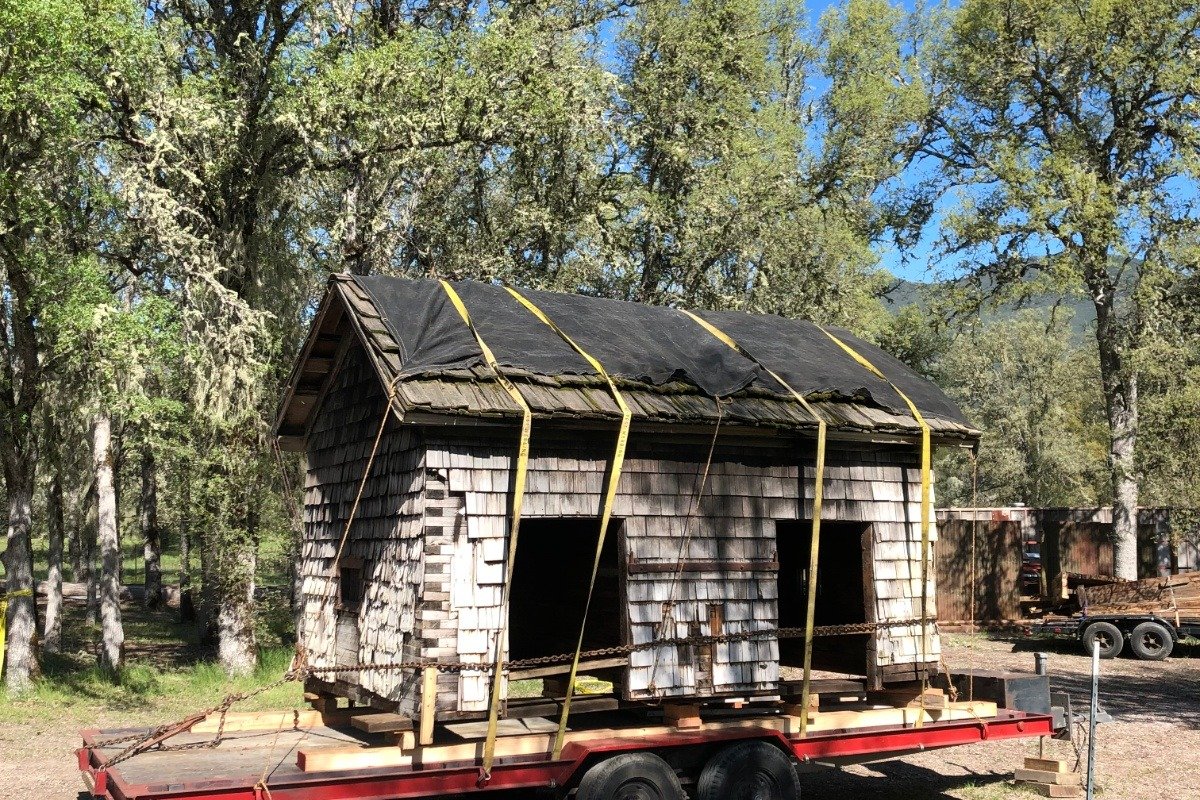 The jail as it arrived at the Ely Museum.