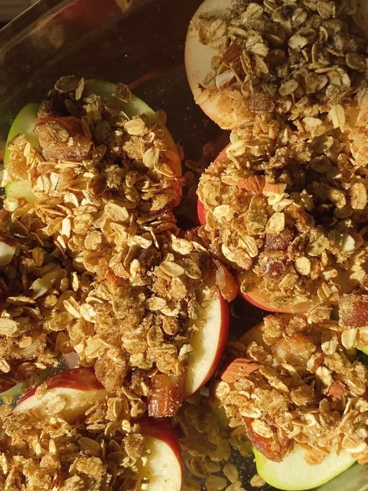 for days like this&mdash; post blood moon, eclipse season, end of the world as we know it kind of vibes. i present to you, my womb warming chai crumble: ayurvedic baked apples with chai-spiced oat crumble. meant to offer comfort, nourishment, and war