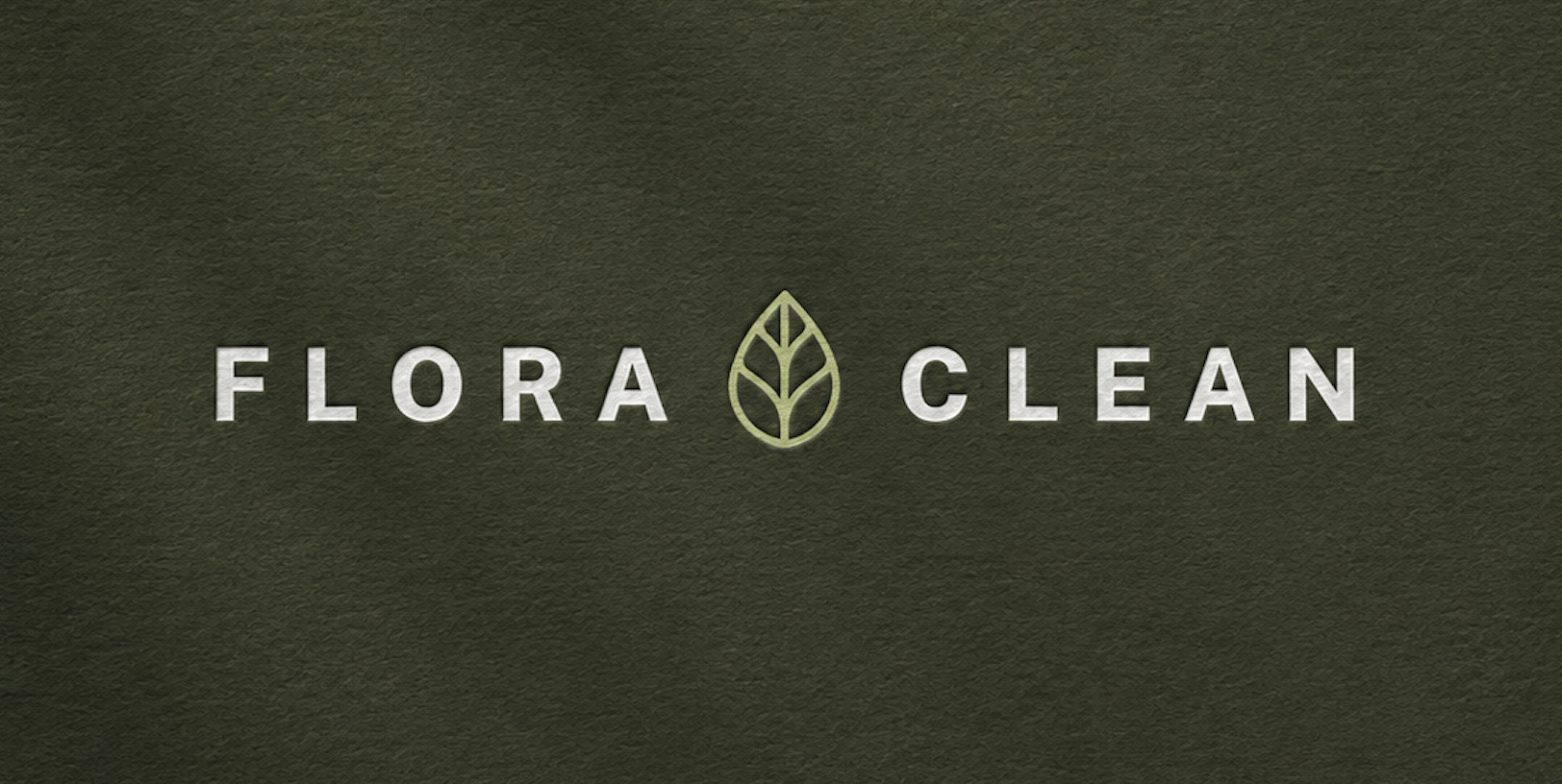 Logo for Flora Clean featuring the brand name and a leaf icon on a textured green background.