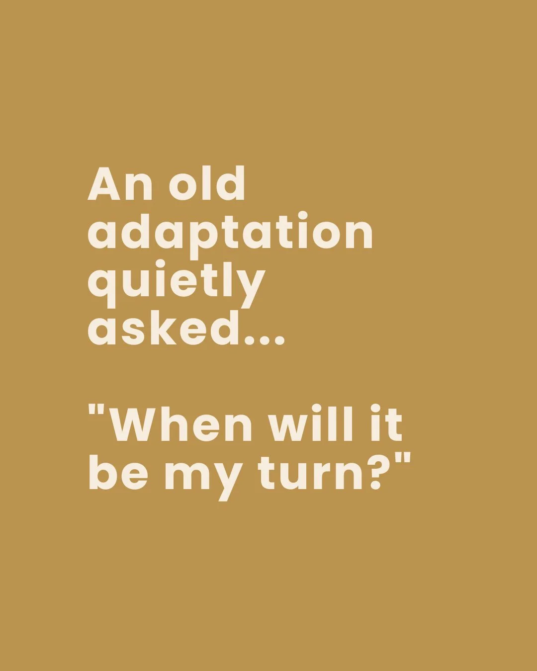 I noticed something.⁣
⁣
This week I could feel an old adaptation quietly asking,⁣
⁣
"When will it be my turn?"⁣
⁣
At first I thought it was about success.⁣
⁣
Then I realised...⁣
⁣
It wasn't asking for success.⁣
⁣
It was asking for certainty