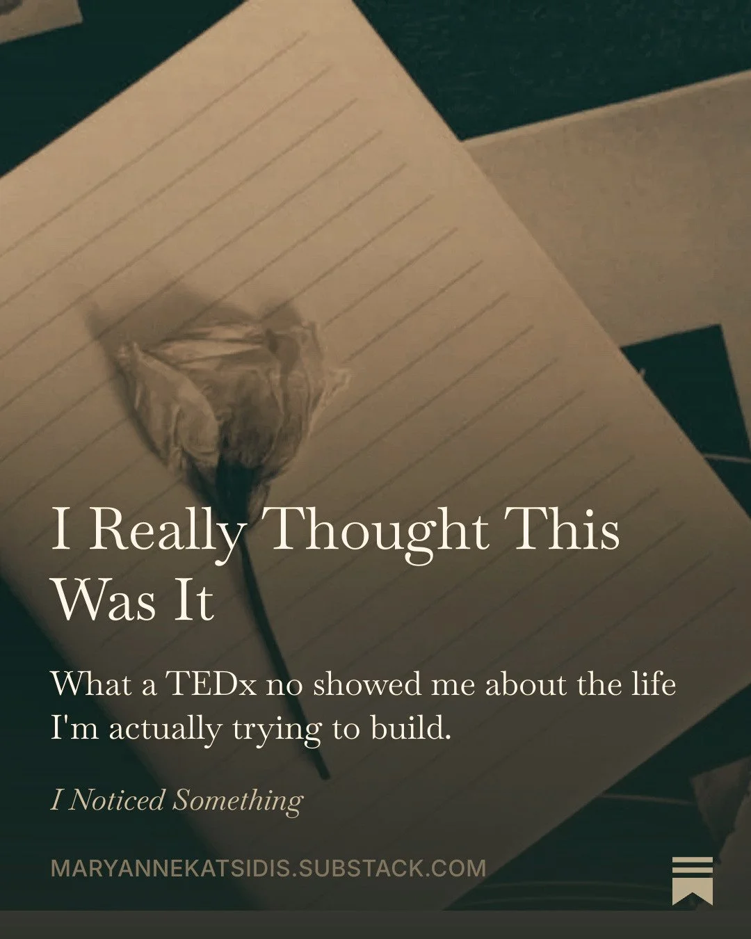 I really thought this was going to be it.⁣
⁣
Last week I found out I hadn't been selected for TEDx. It stung. But underneath the disappointment was something I'd been feeling for weeks, and the no confirmed it.⁣
⁣
I want to speak. I just don't want a