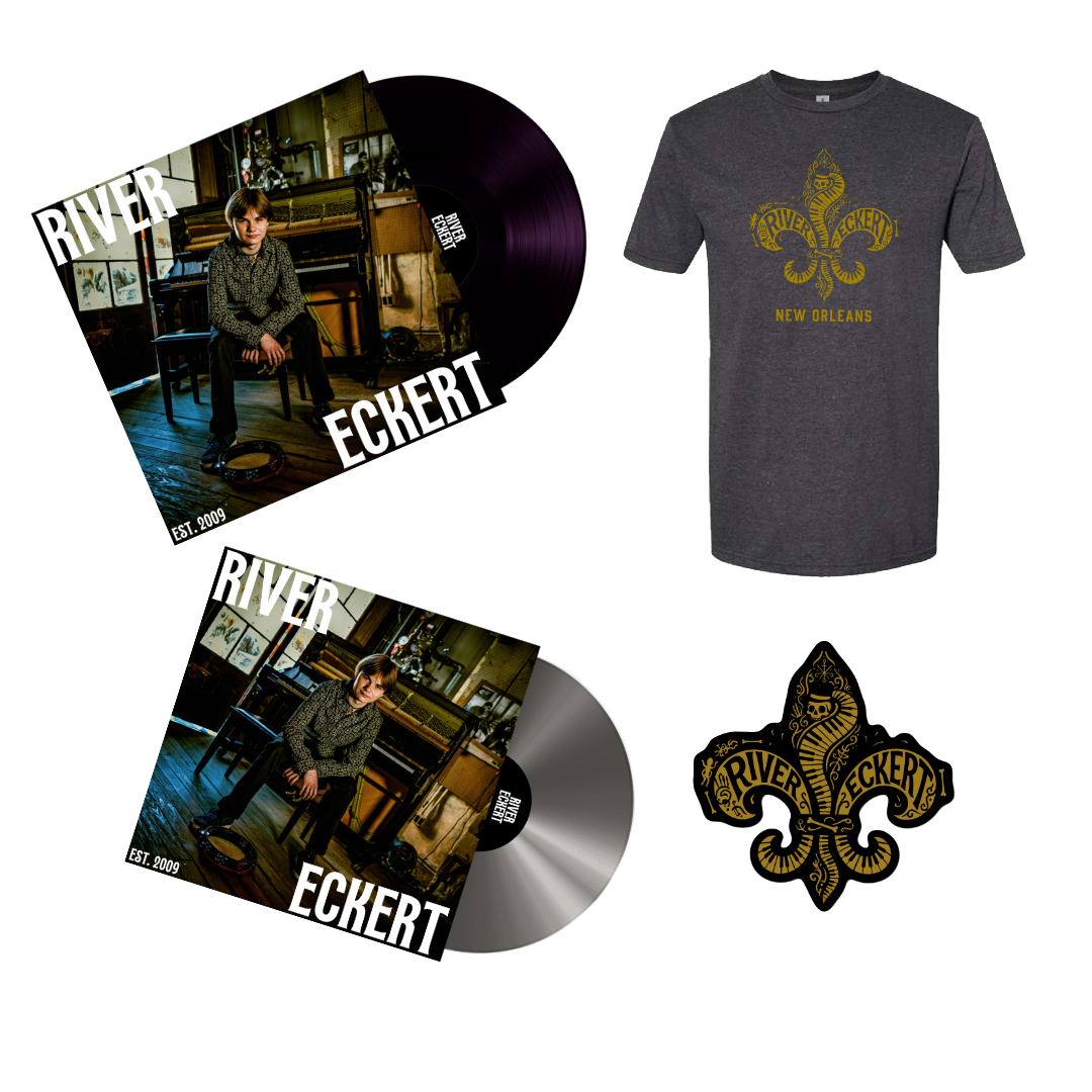 'River Eckert' Autographed Vinyl/CD + River Eckert T-Shirt + River Eckert Sticker