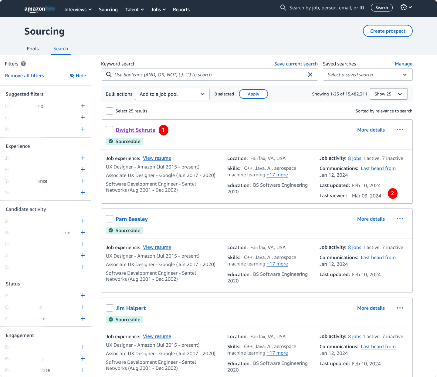 Back in the search results, prior interaction is clearly signaled through a visited link state (#1) and a Last Viewed timestamp (#2) to support rapid scanning.