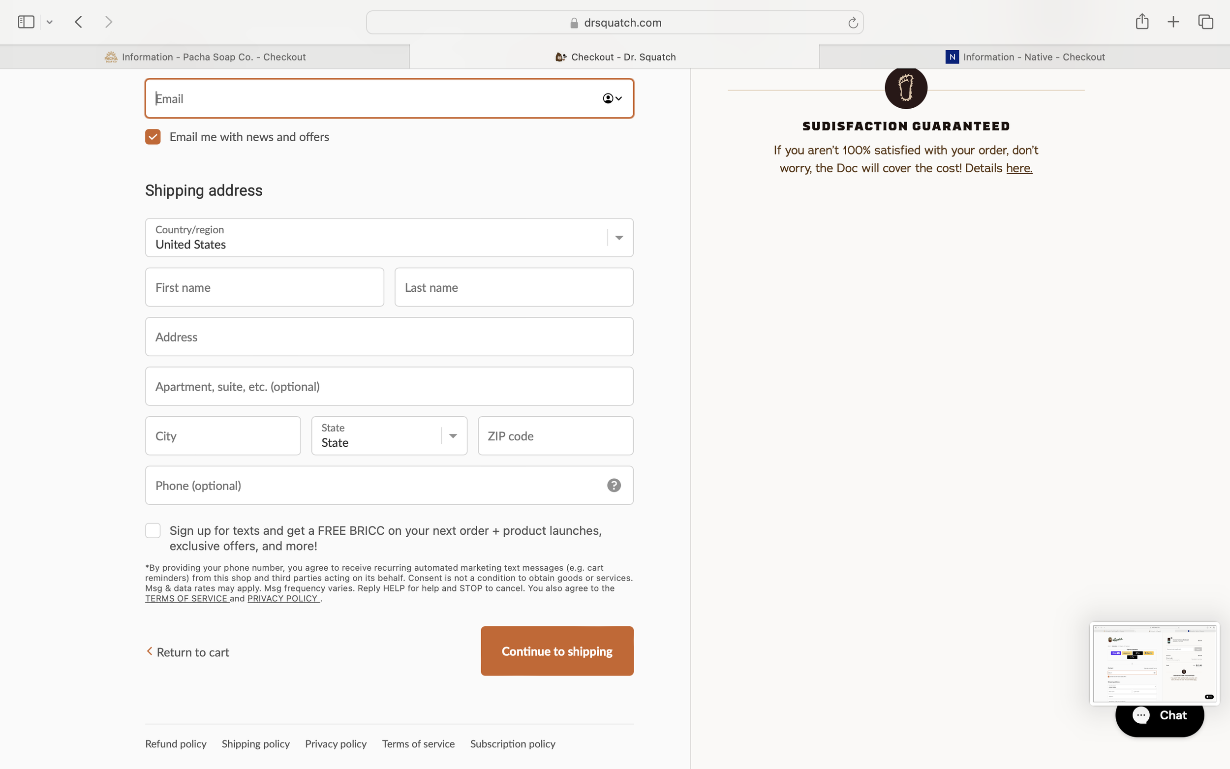 Dr. Squatch Information page- bottom fold.