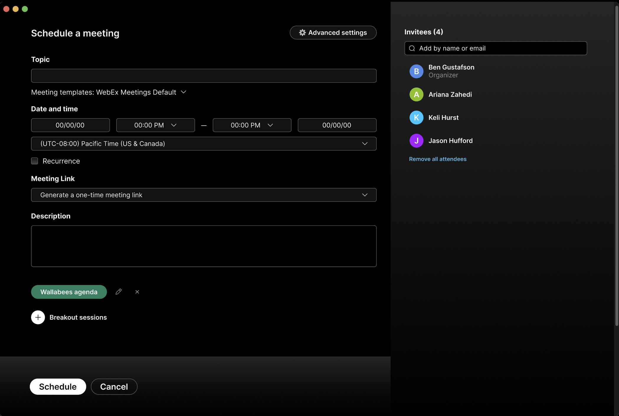 Step 4: Once the user attaches their agenda, they're brought back to the main scheduling modal where they see confirmation their agenda has been successfully attached.