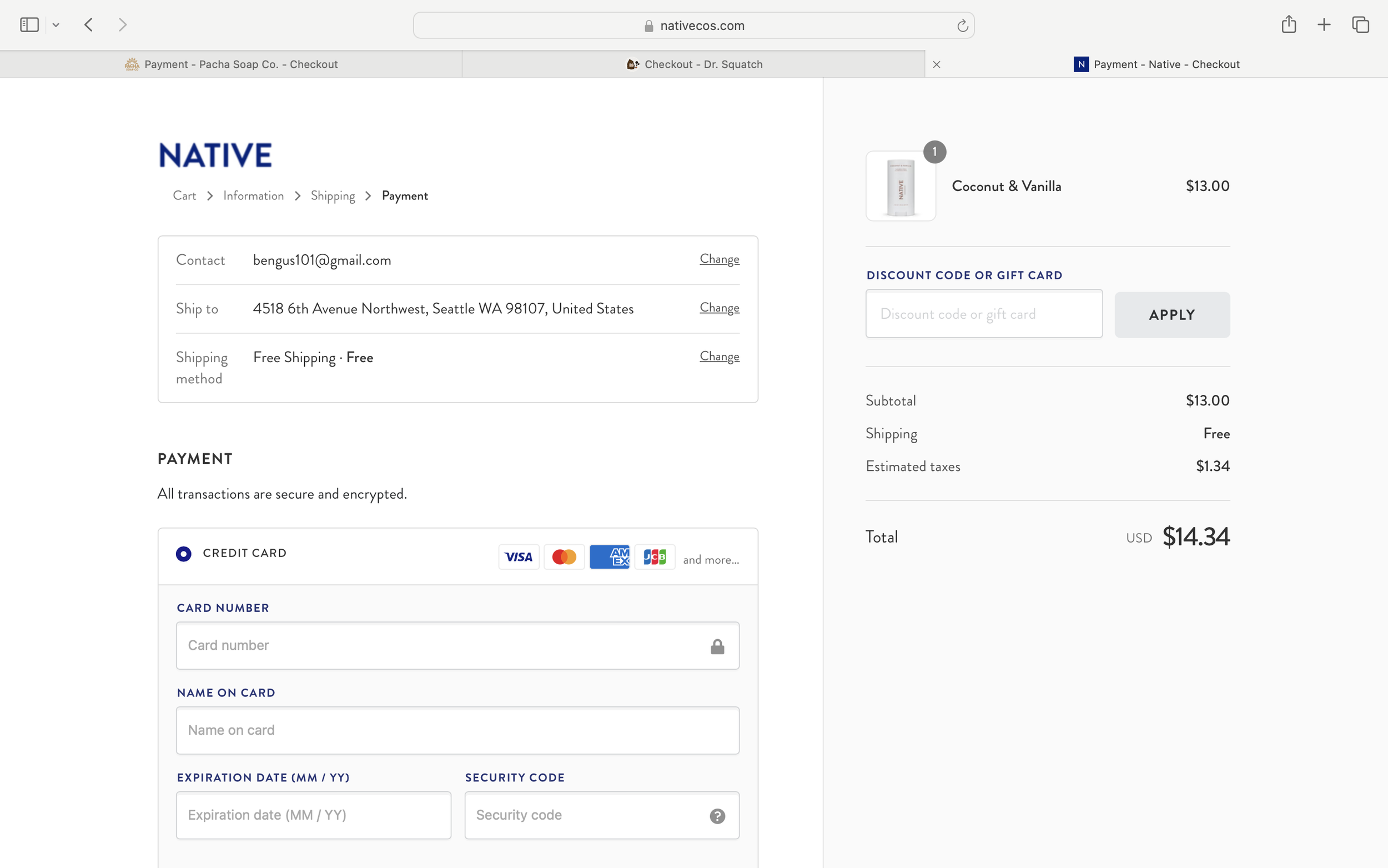 Native's payment page- top fold.
