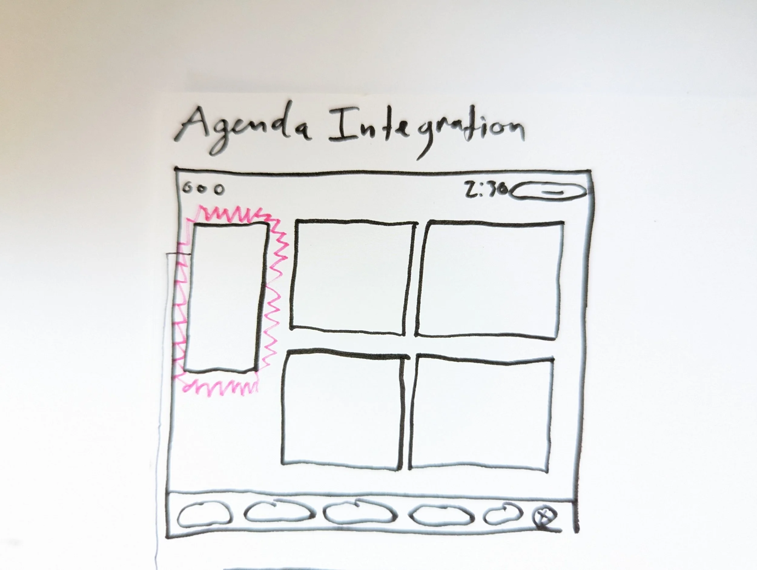 Concept sketch using empty left-side space for agenda placement.