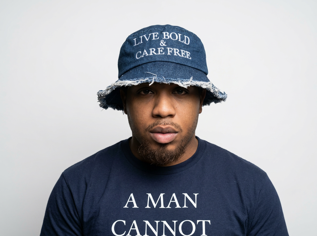 LIVE BOLD & CARE FREE Distressed Denim Bucket Hat
