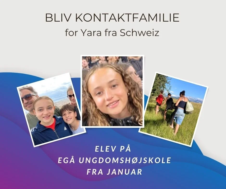 Vil du/I gerne hj&aelig;lpe Yara med at f&aring; et godt ophold i Danmark? S&aring; bliv hendes kontaktfamilie. 🇨🇭
Yara er 17 &aring;r og kommer fra Schweiz. Hun skal ogs&aring; v&aelig;re elev p&aring; Eg&aring; Ungdomsh&oslash;jskole fra 7. janua