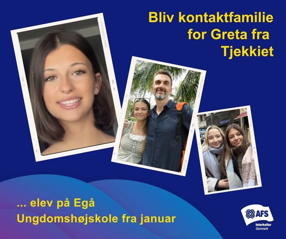 Vil du/I gerne hj&aelig;lpe Greta med at f&aring; et godt ophold i Danmark? S&aring; bliv hendes kontaktfamilie.
Greta er 17 &aring;r og kommer fra Tjekkiet. Hun skal v&aelig;re elev p&aring; Eg&aring; Ungdomsh&oslash;jskole fra 6. januar til 29. jun