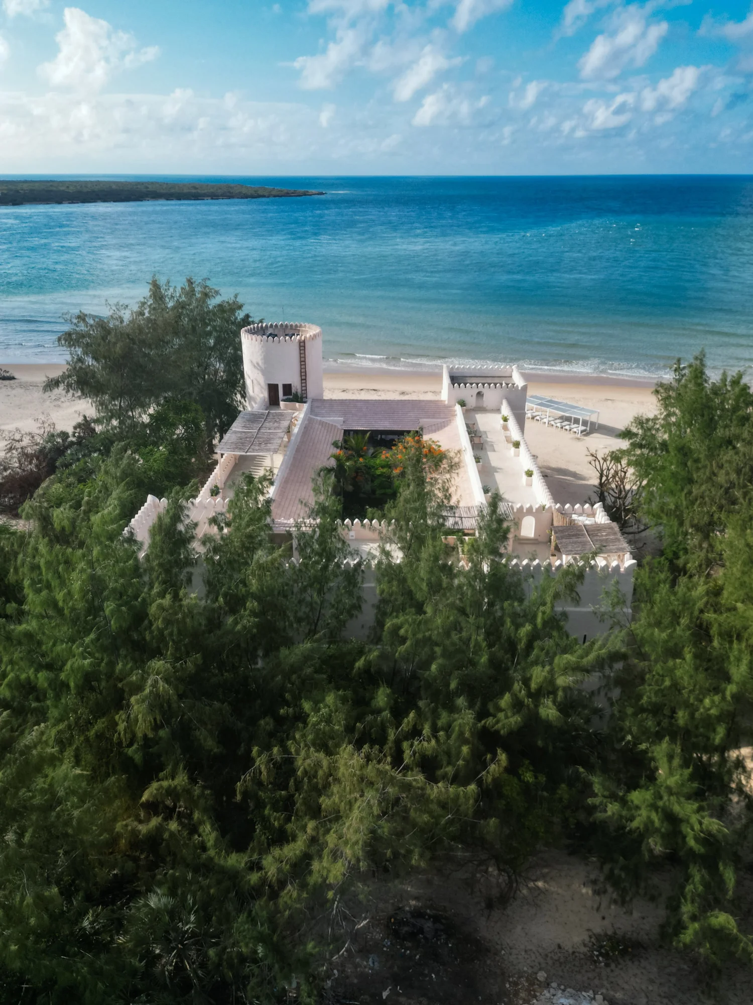 Aerial view of The Fort Shela beside the Indian Ocean