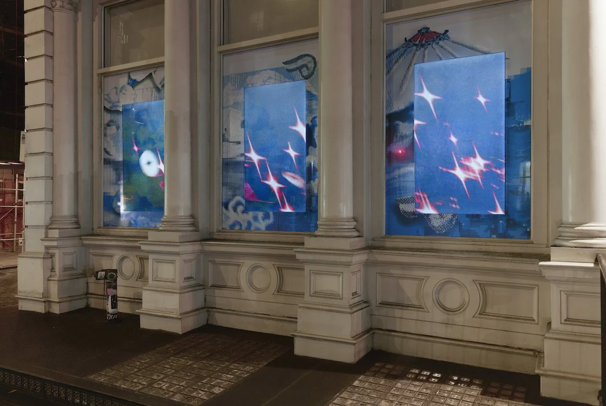 Installation View (Nighttime):  Triumphant Currents, Auspicious Winds  (2025) 
Photo Credit: Izzy Leung