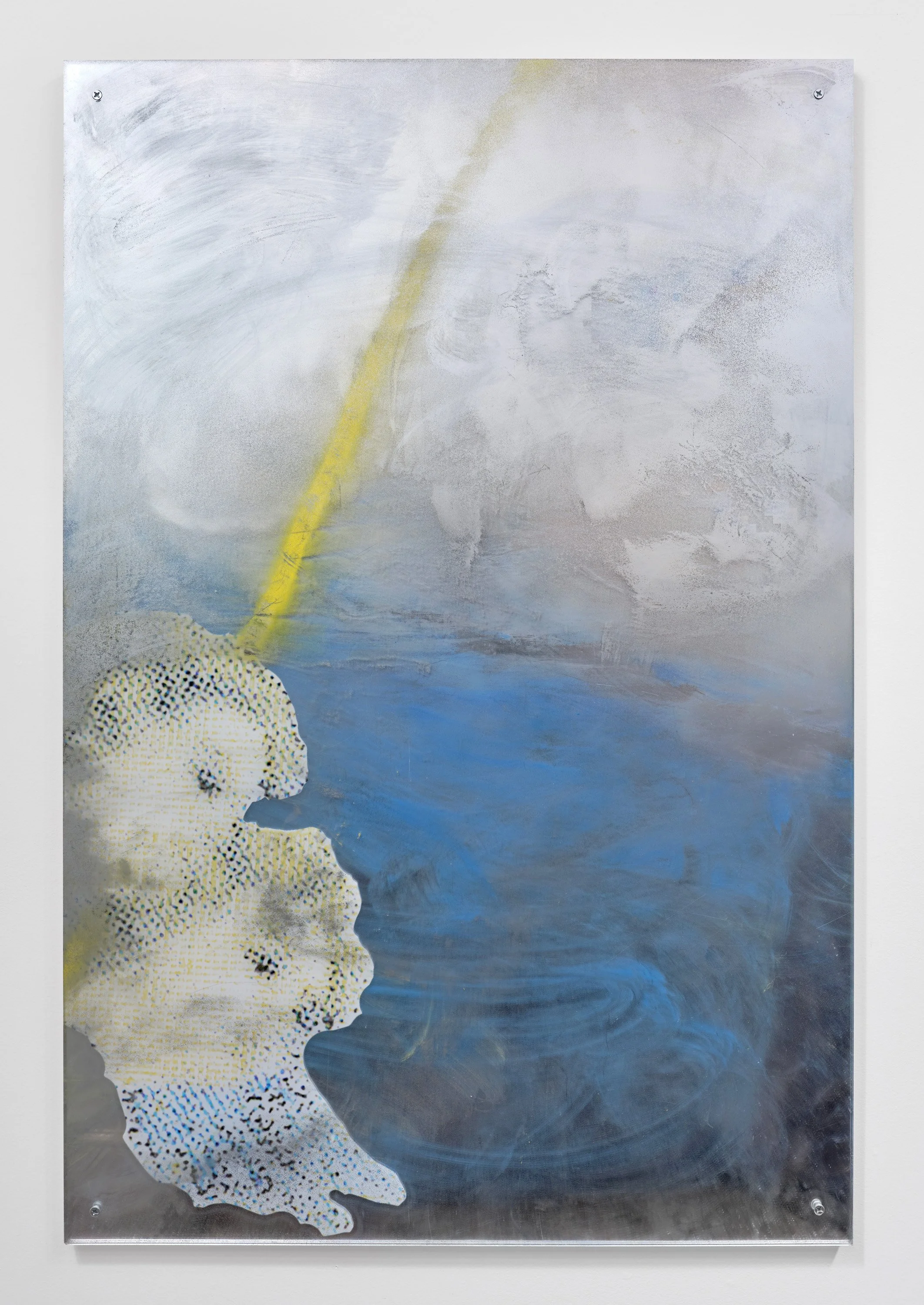  Under the Jurisdiction of a Displaced Firmament,  2025 
UV print and spray paint on plexi and plywood  
45 × 30 inches