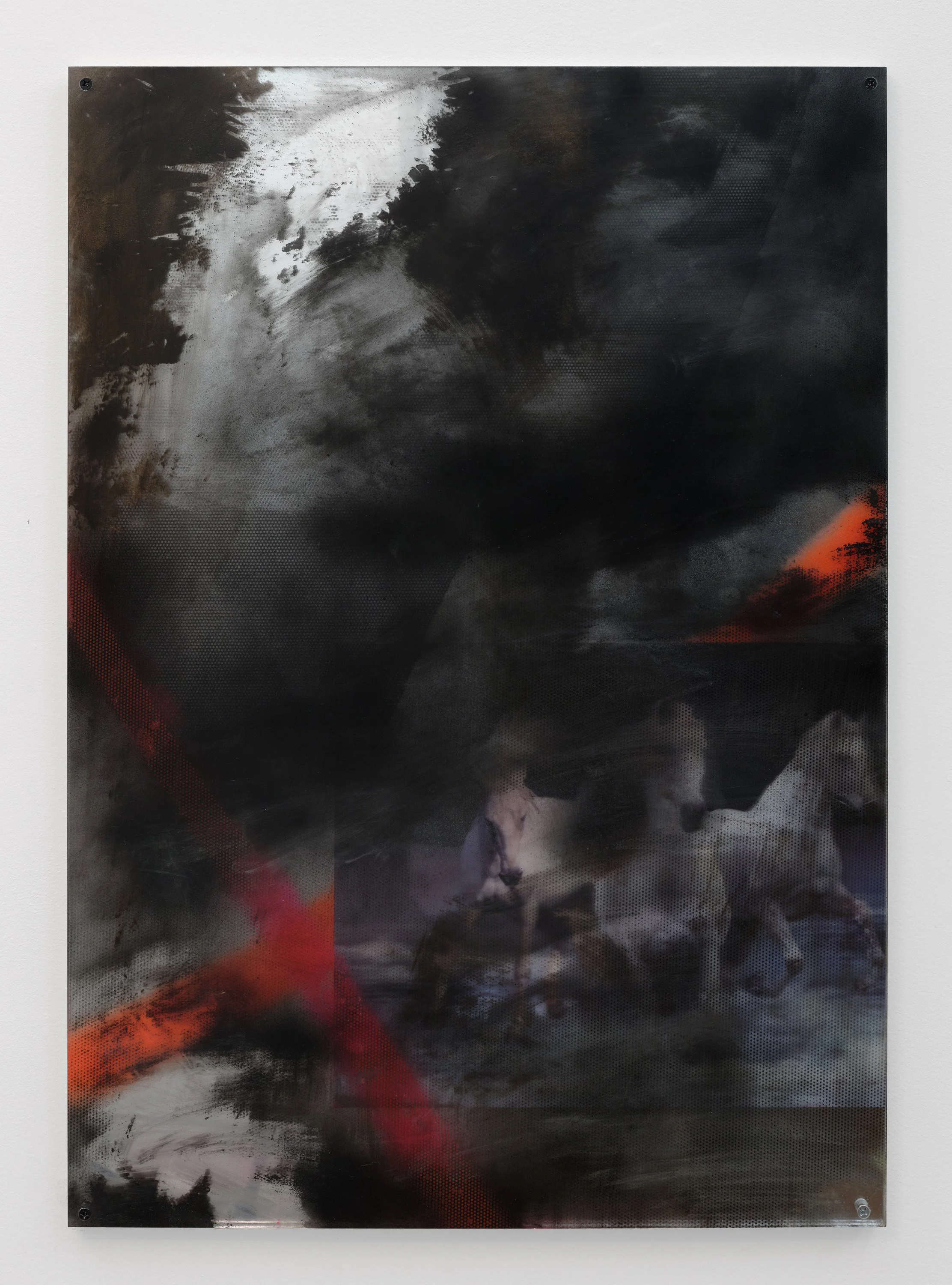  Nos agarró la noche (South of Heaven’s Reach) , 2025 
Spray paint and lenticular print on plexi and plywood 
34 × 24 inches