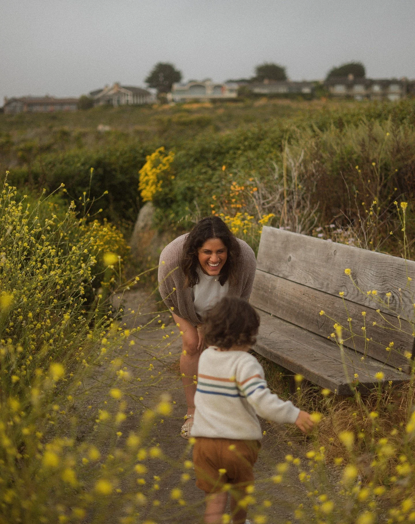 Another mama &amp; son duo that was just the sweetest. Although it was cloudy and chilly, it was a beautiful evening on the cliffs above the sea with the yellow mustard flowers and the purple sea side asters.
