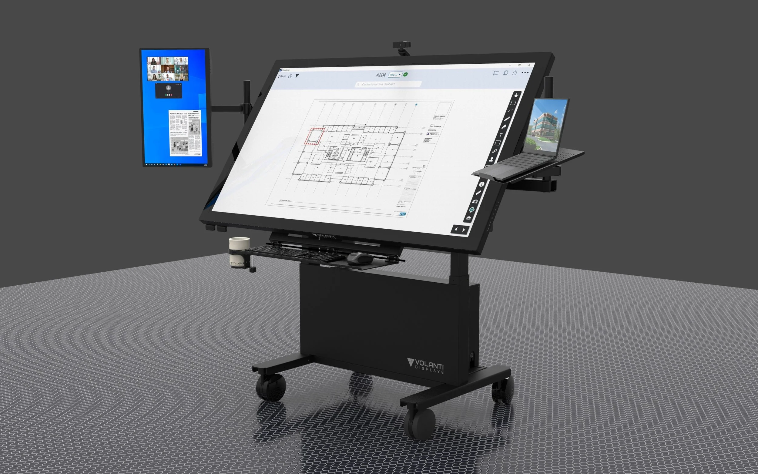 Volanti plan review table with a large interactive touch display designed for collaborative drawing review and project coordination