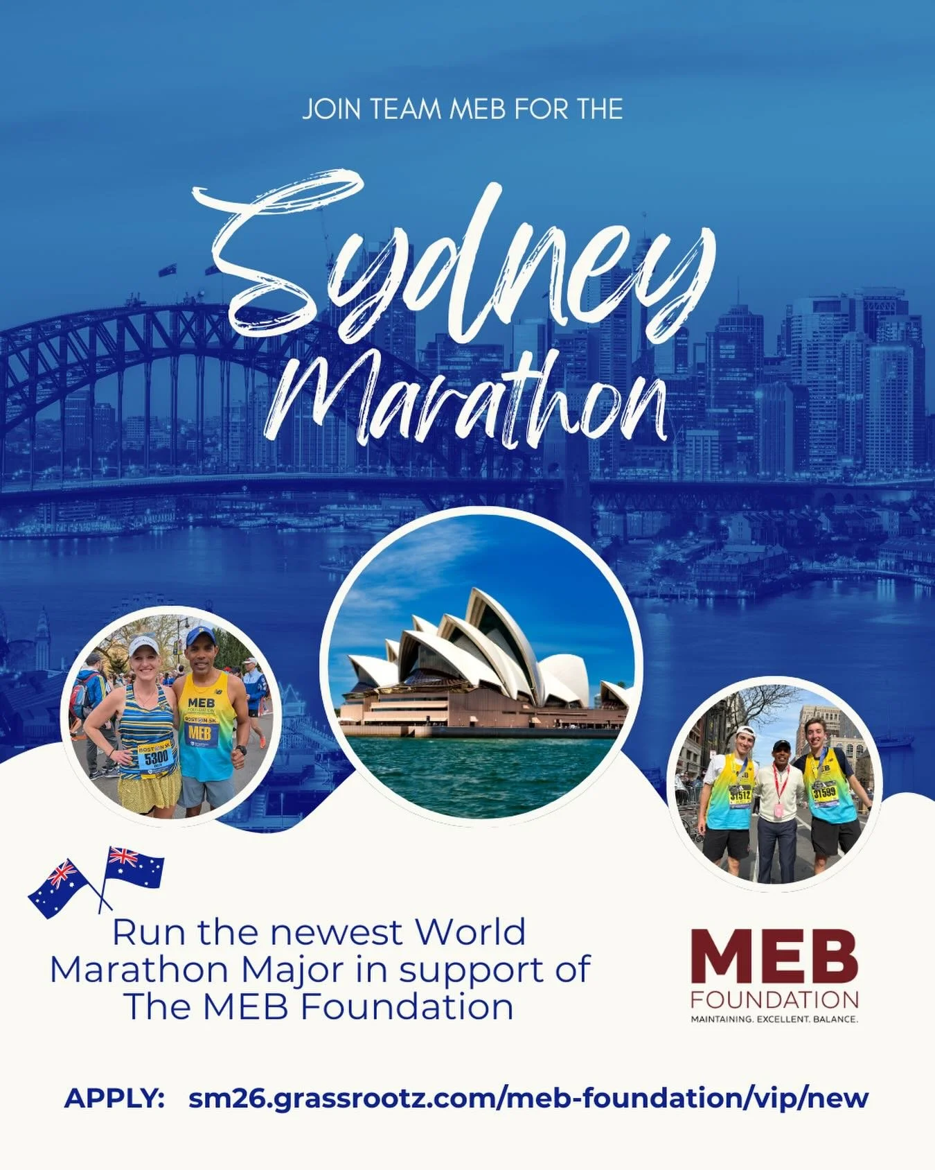 The MEB Foundation is excited to be joining the Sydney Marathon as an Official Charity Partner for the very first time this year. We are fortunate to have a limited number of bibs.

Not only is Sydney the newest World Marathon Major and an opportunit