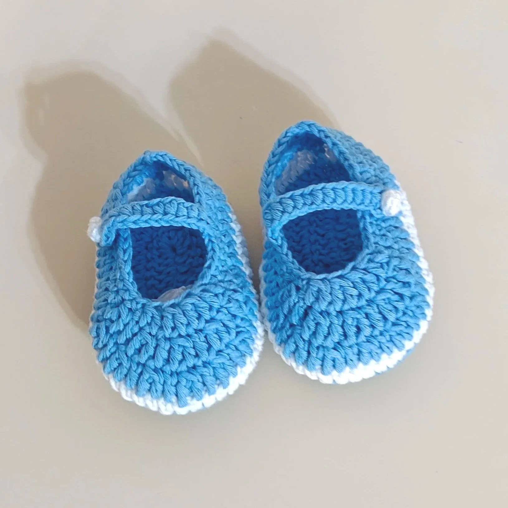 Sky Blue Hand-Crocheted Mary Jane Baby Shoes